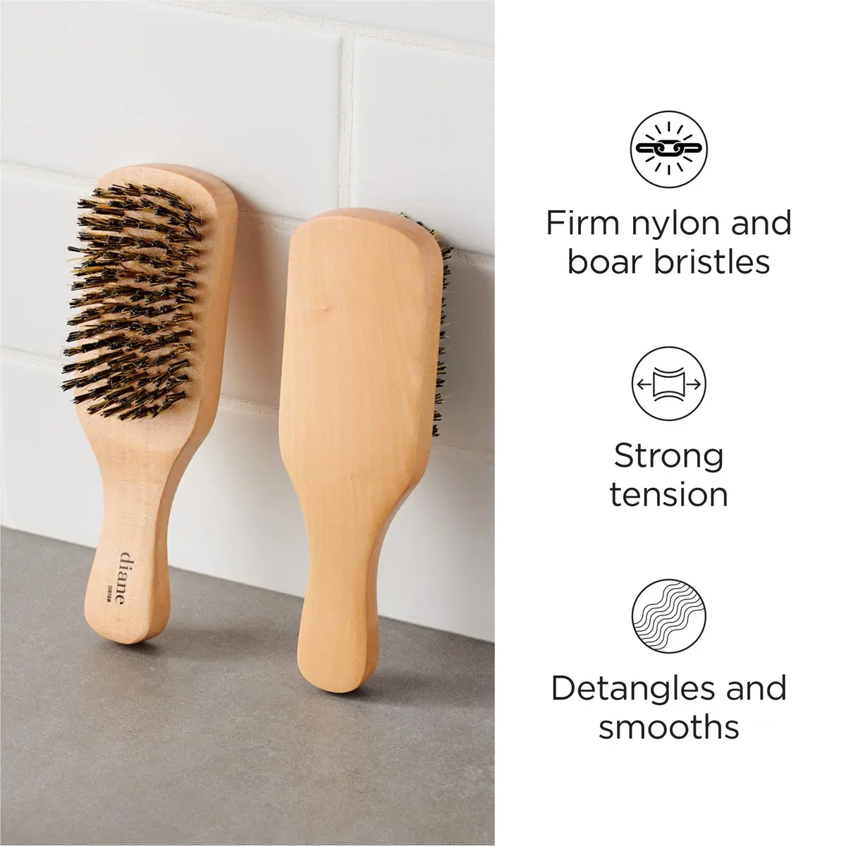 Diane Reinforced Boar Bristle Club Wave Brush for Men and Barbers – Hard Bristles for Thick to Coarse Hair – Use for Detangling, Smoothing, Wave Styles, Restore Shine and Texture | Durable, Natural Oil Distribution (120 chars) - view 2
