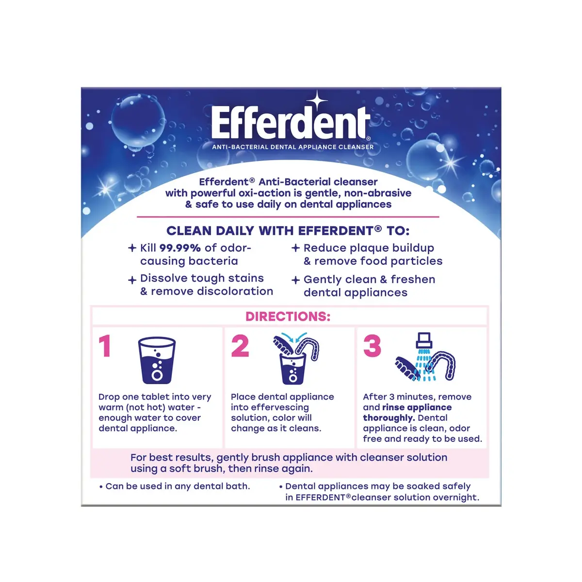 Efferdent Denture Cleaner Tablets Complete Clean 44 Count | Kills 99.99% Bacteria in 3 Minutes - view 6