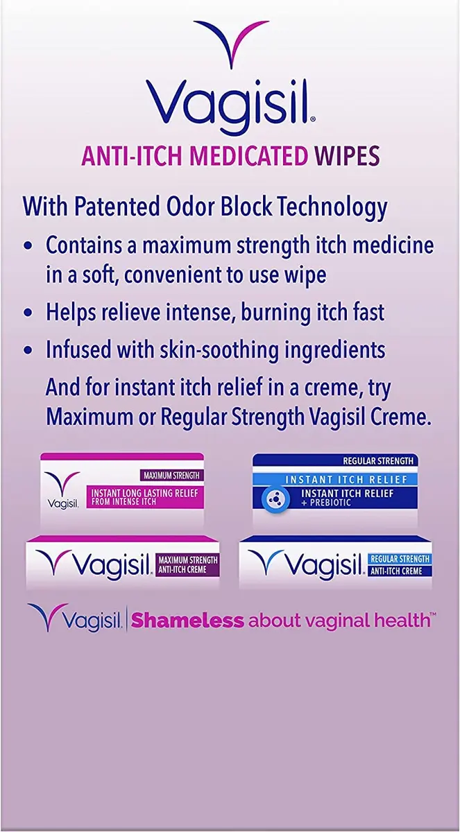 Vagisil Anti-Itch Medicated Feminine Wipes, Max Strength, 12 Wipes (1 Pack) | Fast Relief for Intense Vaginal Itching - view 8