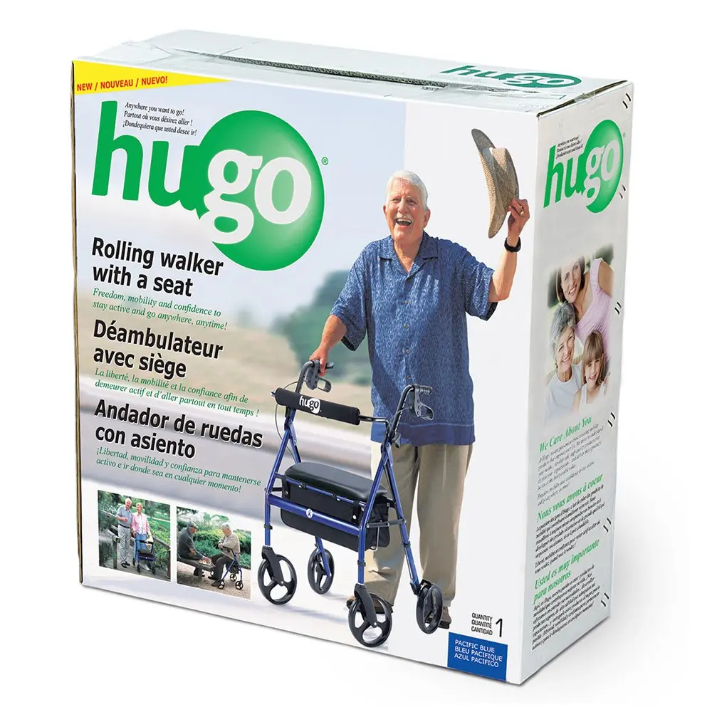 Hugo Mobility Portable Rollator Walker with Seat, Backrest and 8 Inch Wheels, Blue | Lightweight Support for Active Adults - view 4