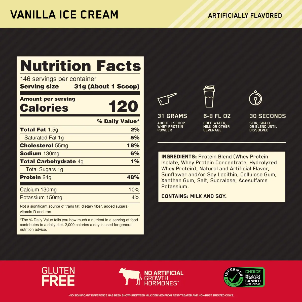 Optimum Nutrition Gold Standard 100% Whey Protein Powder Vanilla Ice Cream 4.53 kg (9.98 lb) | USA Imported Muscle Recovery Formula - view 3