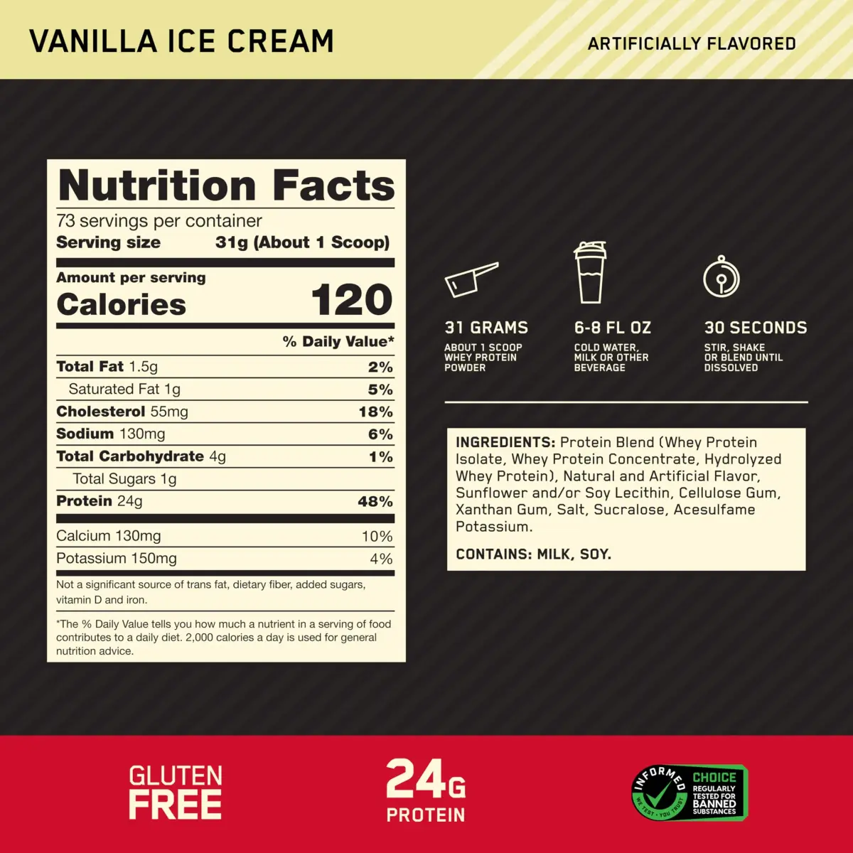 Optimum Nutrition Gold Standard 100% Whey Protein Vanilla Ice Cream 2.27kg (5 lb) | High Protein for Muscle Recovery - view 3