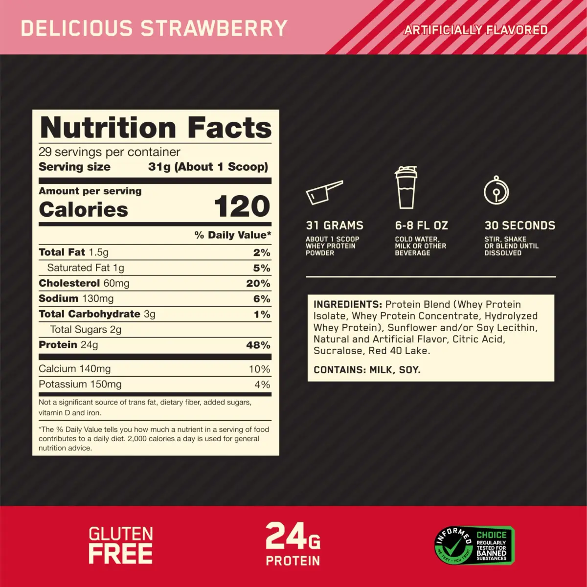 Optimum Nutrition Gold Standard 100% Whey Protein Powder, Delicious Strawberry, 4.54 kg (10 lb) | High Protein for Muscle Support - view 3