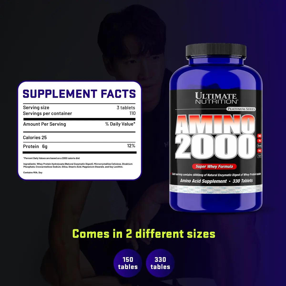 Ultimate Nutrition Amino 2000, Super Whey Formula, BCAA Tablets, 330 Count | Supports Muscle Growth & Recovery - view 7