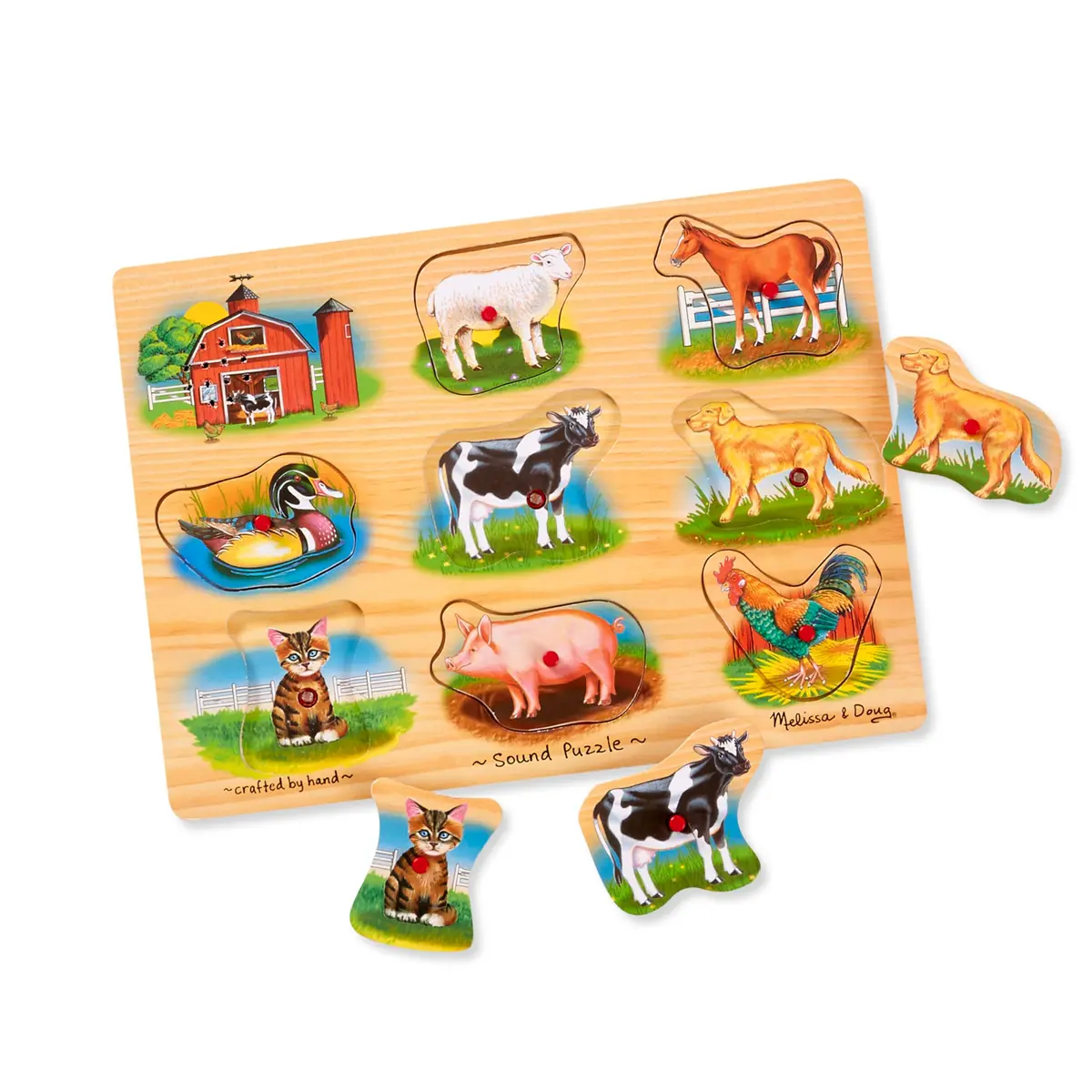 Melissa & Doug Farm Sound Puzzle - Wooden Peg Puzzle with Sound Effects (8 pcs) | Farm Animal Sounds for Kids 2-5 - main product image