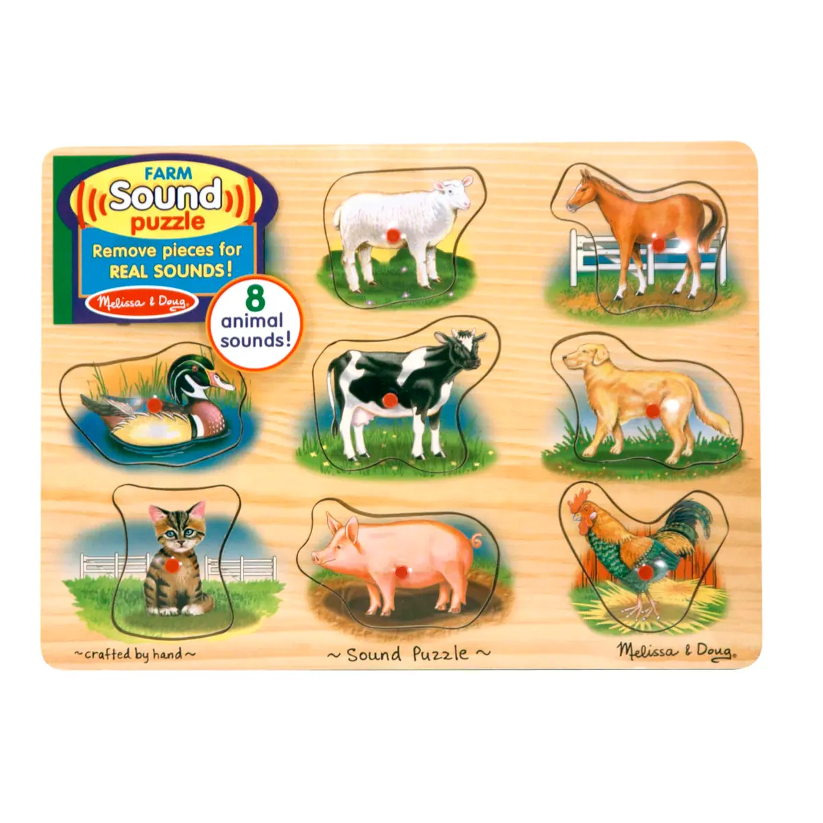 Melissa & Doug Farm Sound Puzzle - Wooden Peg Puzzle with Sound Effects (8 pcs) | Farm Animal Sounds for Kids 2-5 - view 6