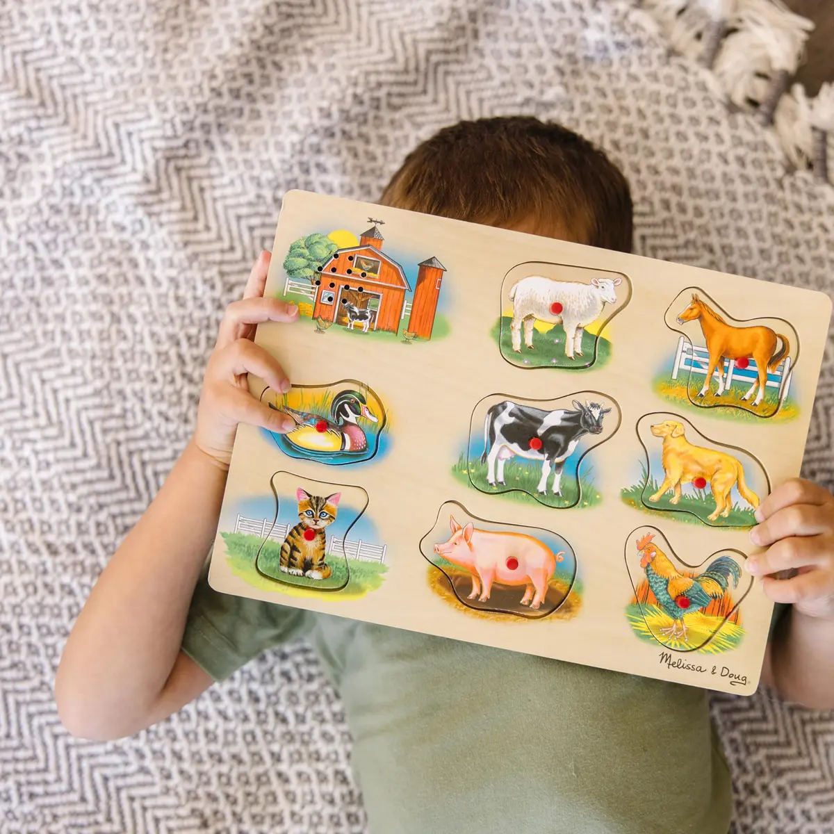 Melissa & Doug Farm Sound Puzzle - Wooden Peg Puzzle with Sound Effects (8 pcs) | Farm Animal Sounds for Kids 2-5 - view 8