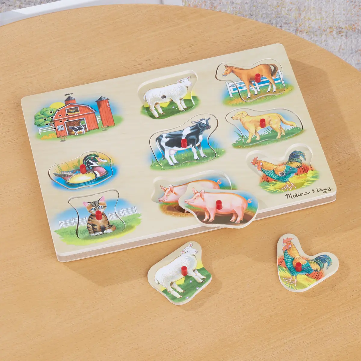 Melissa & Doug Farm Sound Puzzle - Wooden Peg Puzzle with Sound Effects (8 pcs) | Farm Animal Sounds for Kids 2-5 - view 9