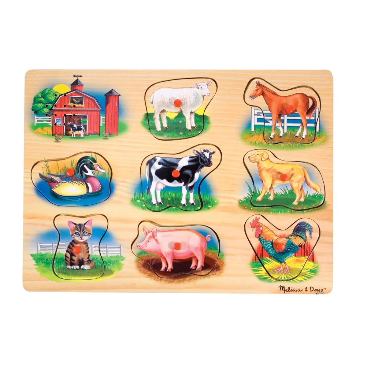 Melissa & Doug Farm Sound Puzzle - Wooden Peg Puzzle with Sound Effects (8 pcs) | Farm Animal Sounds for Kids 2-5 - view 4