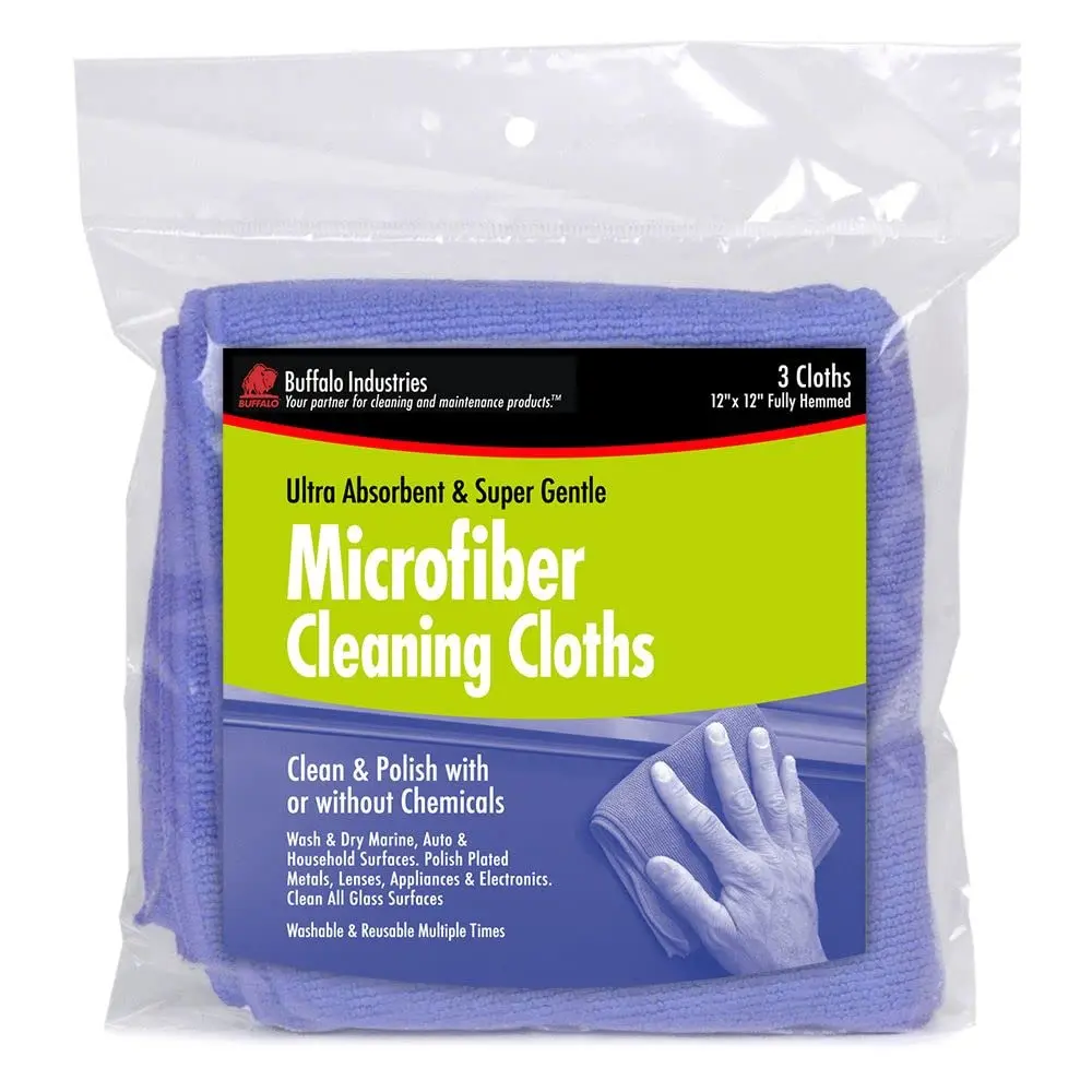 Buffalo Industries Microfiber Cleaning Cloths 12" x 12" Pack of 3 | Ultra-Absorbent, Gentle & Safe for Fine Finishes - view 2