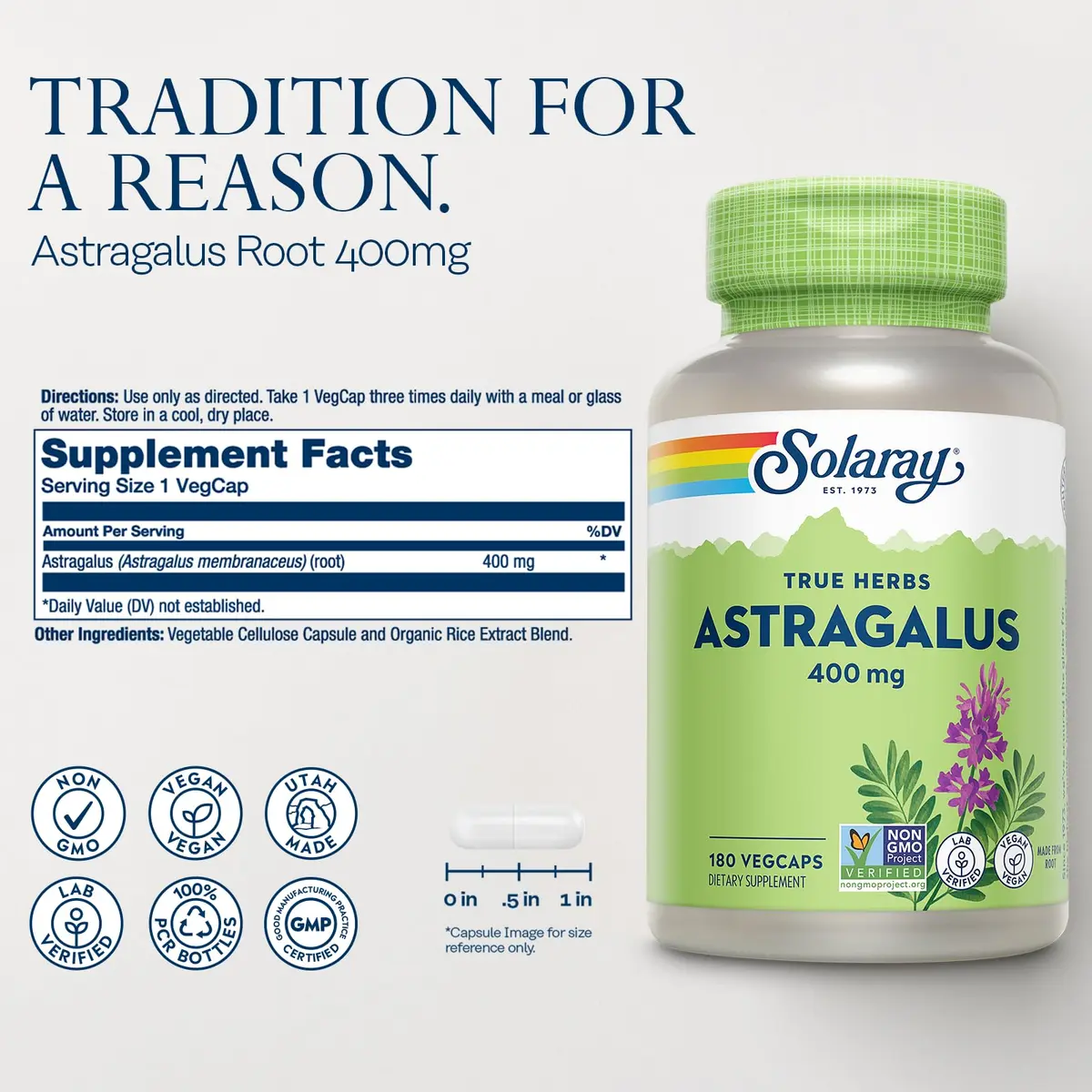 SOLARAY Astragalus Root 400mg | Traditional Herbal Support for Immunity & Stress Relief - view 2