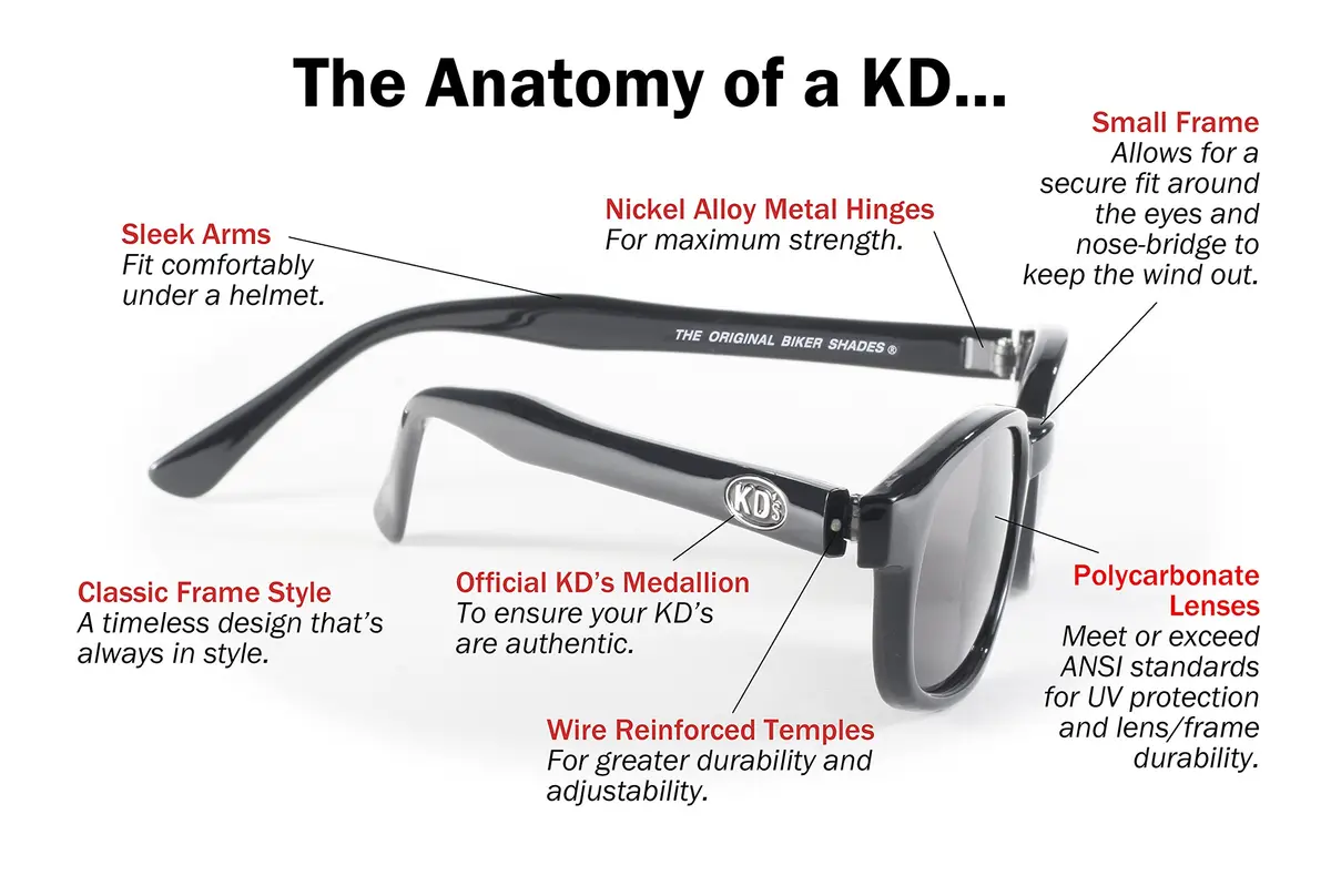 Pacific Coast Original KD's Biker Sunglasses (Black Frame/Dark Grey Lens) | Small Fit, Helmet Compatible, 100% UV Protection - view 2