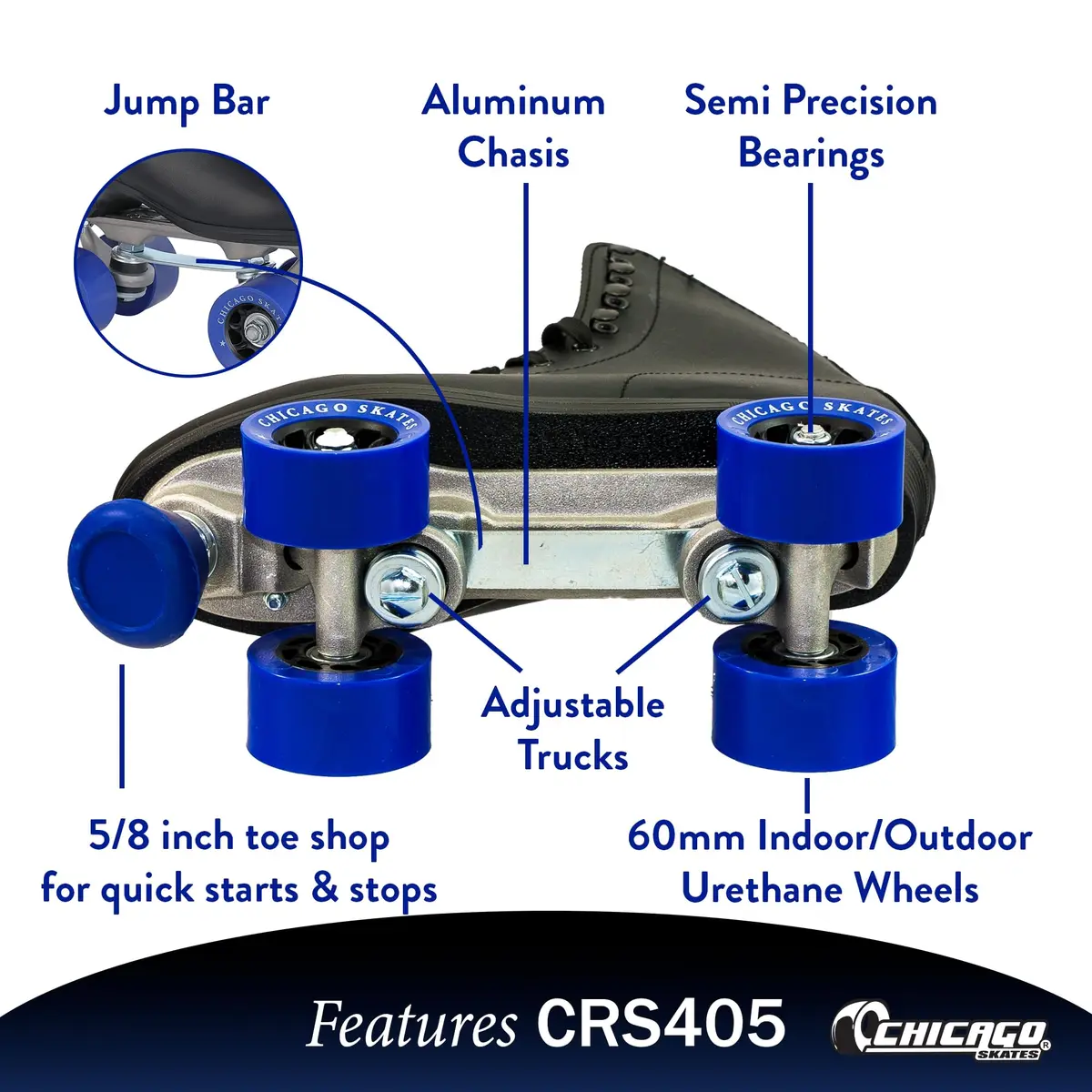 Chicago Skates Black Quad Roller Skates for Men & Women | Classic Adjustable High-Top Design for Indoor & Outdoor Use - view 3