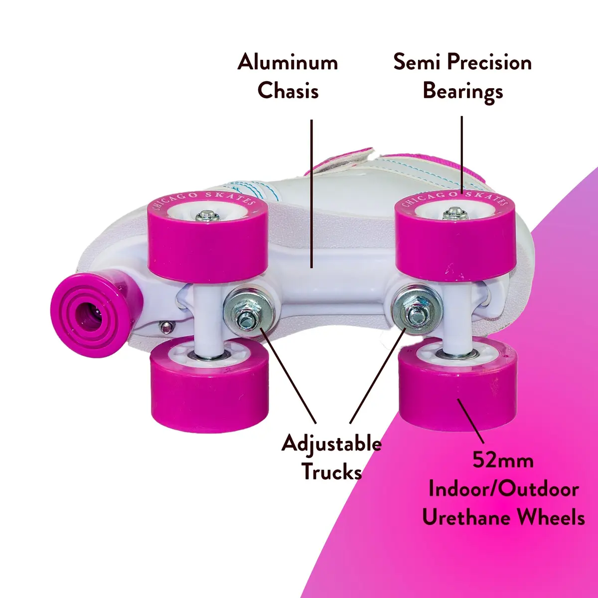 Chicago Skates Sidewalk Roller Skates – Durable, Top Performance Indoor/Outdoor Use Skate Shoes for Girls & Boys, High-Top Boot Safety Youth Quad Skates, 60mm PU Wheels, Adjustable Chassis & Trucks - view 3