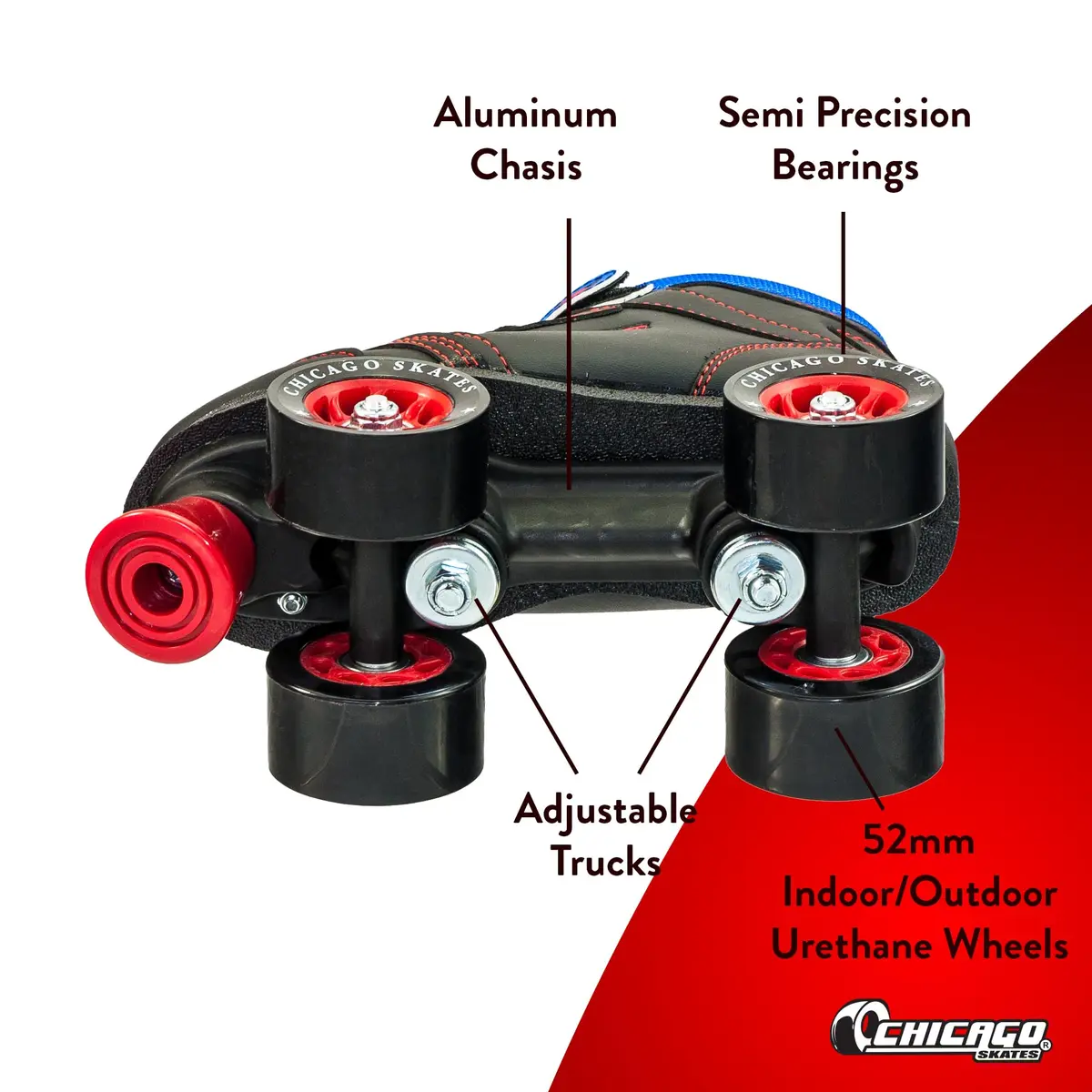 Chicago Skates Sidewalk Roller Skates – Durable, Top Performance Indoor/Outdoor Use Skate Shoes for Girls & Boys, High-Top Boot Safety Youth Quad Skates, 60mm PU Wheels, Adjustable Chassis & Trucks - view 3