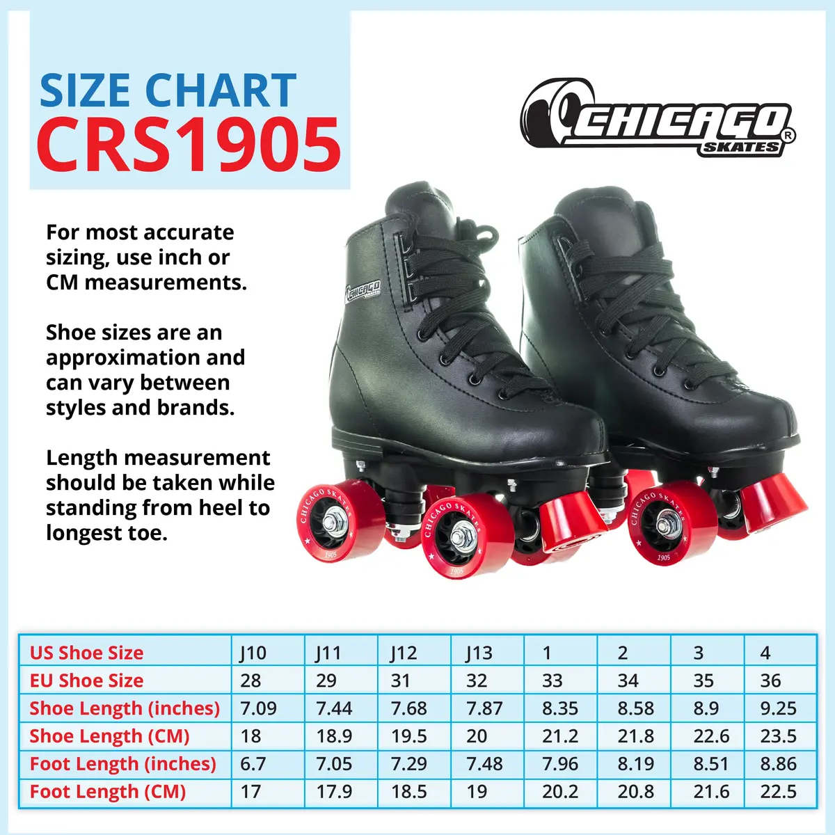 Chicago Skates Rink Roller Skates – Classic High-Top Quad Skates, Padded Ankle Support, 54mm Urethane Wheels, Adjustable Trucks, Indoor & Outdoor Use - view 6