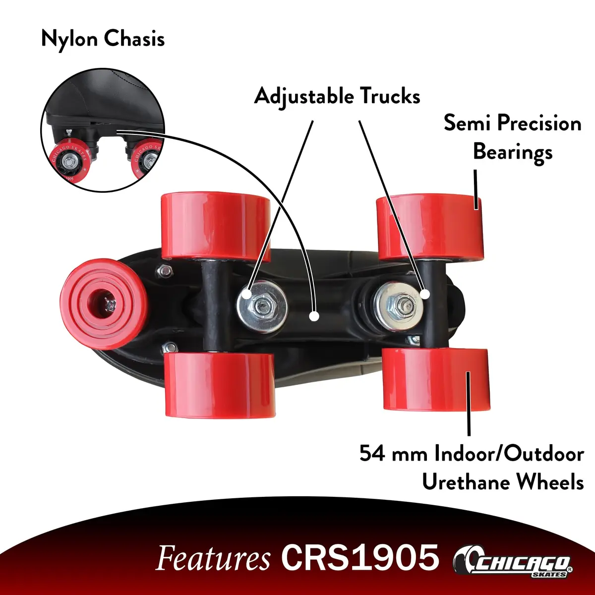 Chicago Skates Rink Roller Skates – Classic High-Top Quad Skates, Padded Ankle Support, 54mm Urethane Wheels, Adjustable Trucks, Indoor & Outdoor Use - view 3