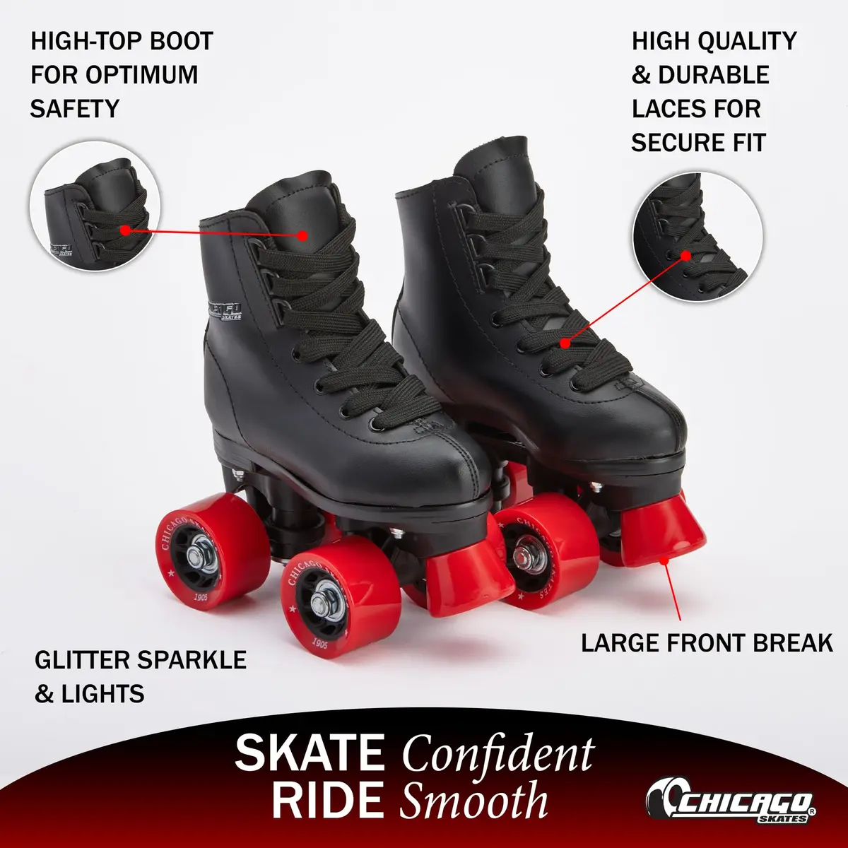 Chicago Skates Rink Roller Skates – Classic High-Top Quad Skates, Padded Ankle Support, 54mm Urethane Wheels, Adjustable Trucks, Indoor & Outdoor Use - view 4