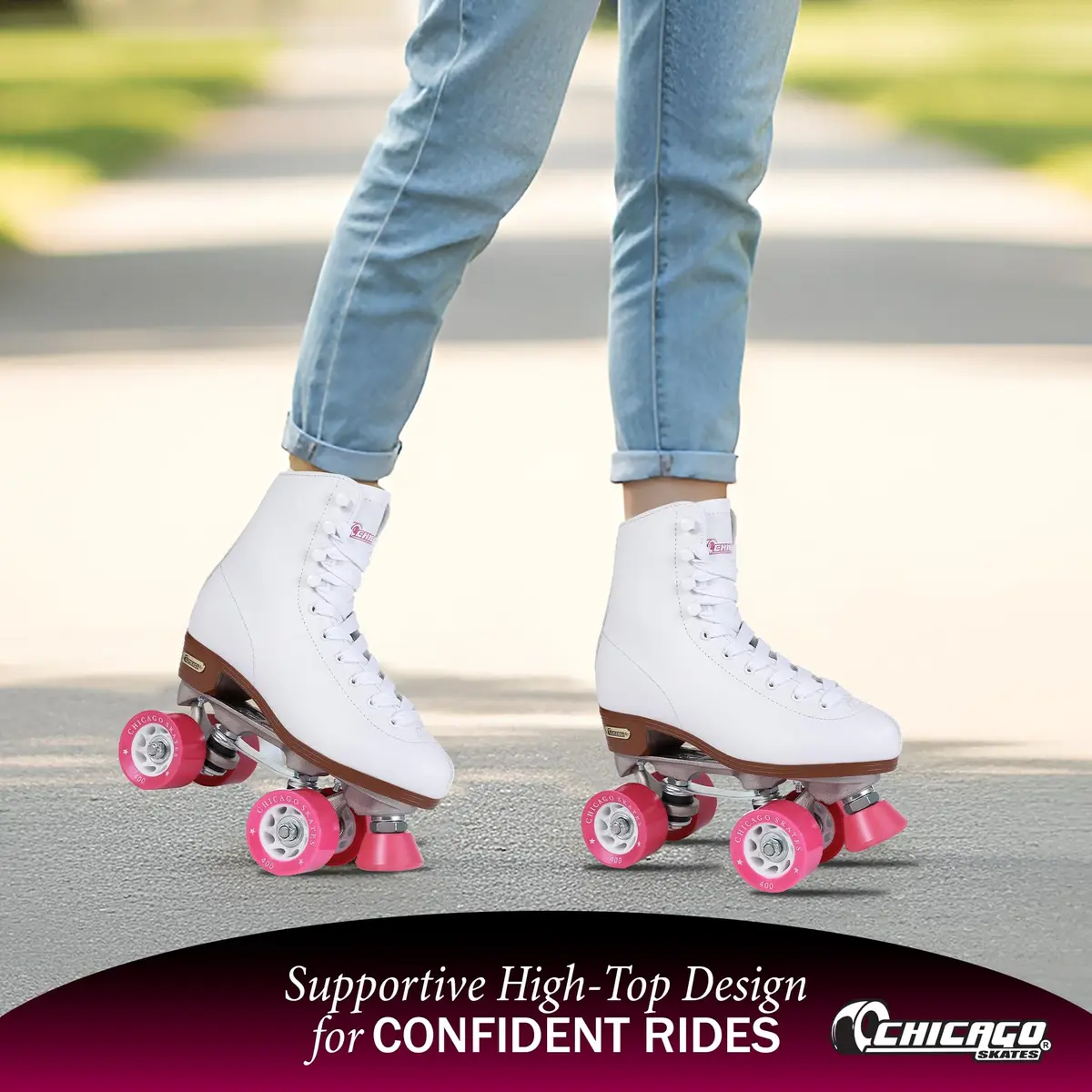 Chicago Skates Premium White Quad Roller Skates for Girls and Women Beginners | Classic Adjustable High-Top Design for Indoor or Outdoor Skates and Roller Derby - view 5