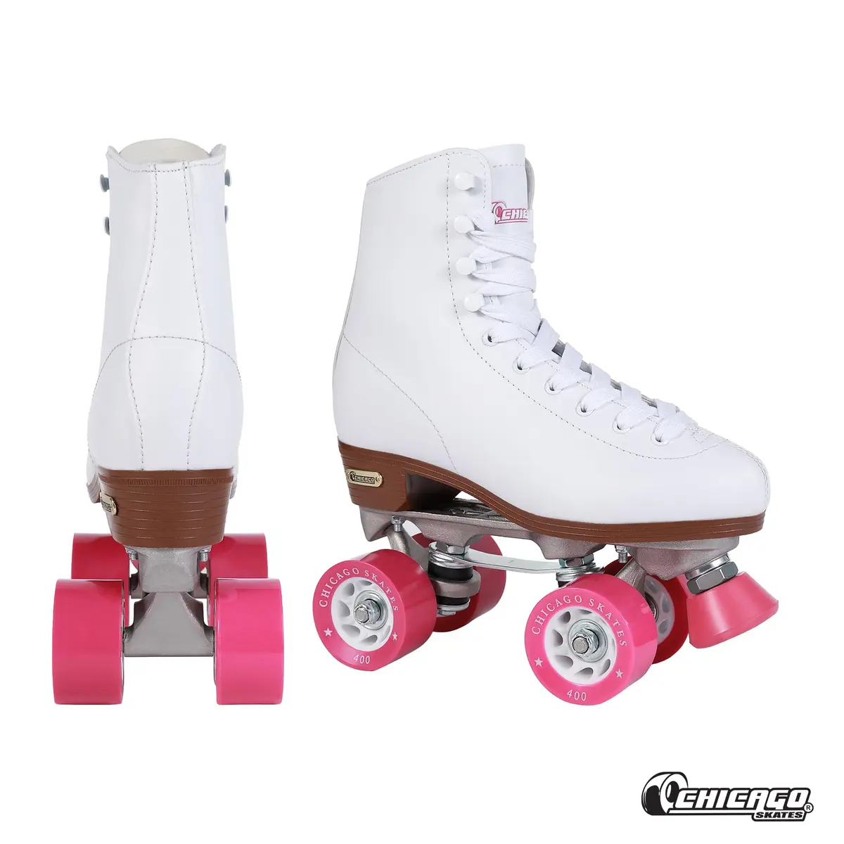 Chicago Skates Premium White Quad Roller Skates for Girls and Women Beginners | Classic Adjustable High-Top Design for Indoor or Outdoor Skates and Roller Derby - view 2