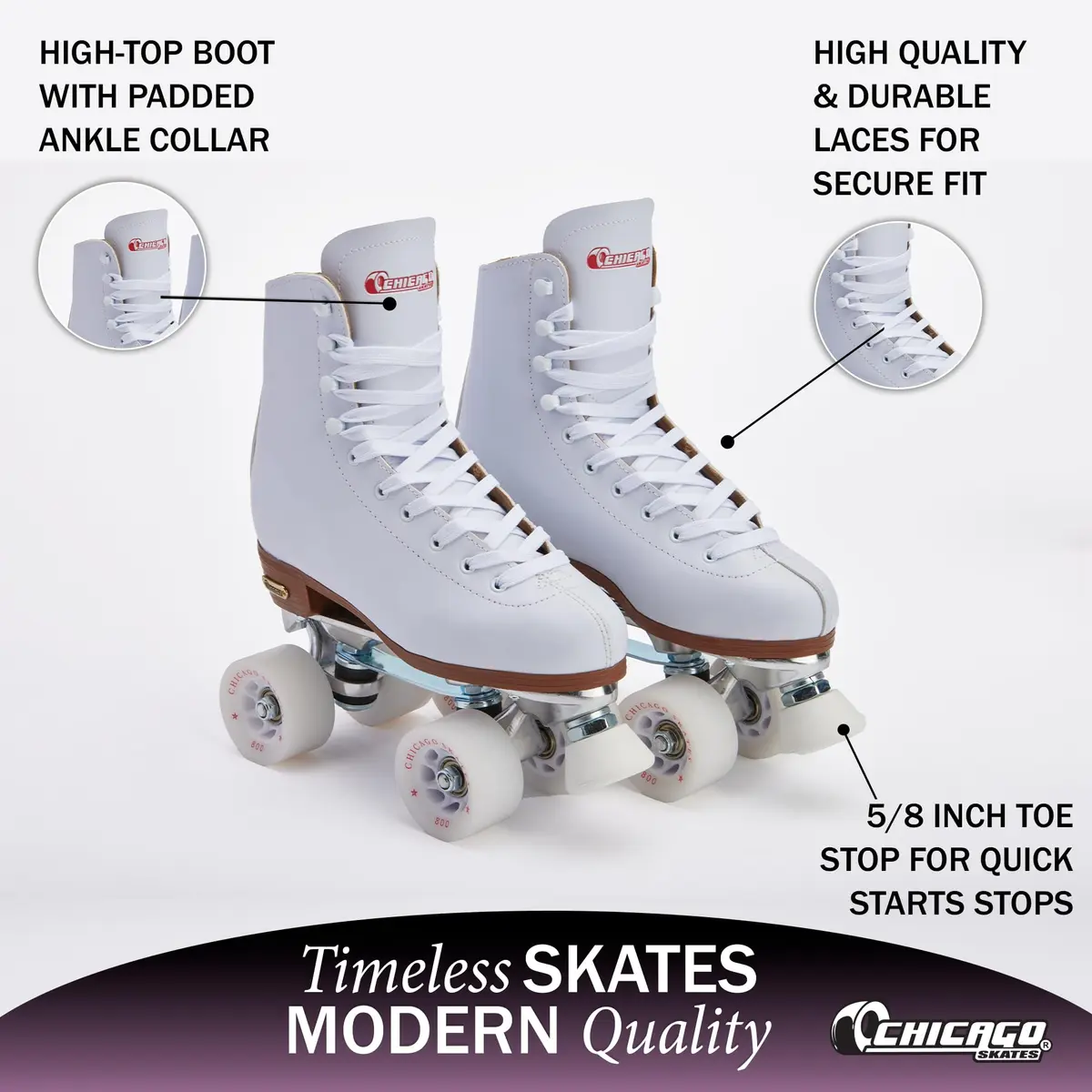 Chicago Skates Women's Premium Leather Lined Rink Roller Skate - Classic White Size 10 | Smooth Glide & Comfort - view 4