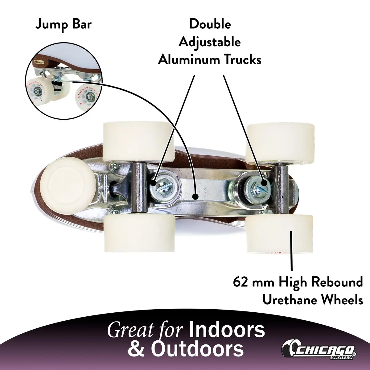 Chicago Skates Women's Premium Leather Lined Rink Roller Skate - Classic White Size 10 | Smooth Glide & Comfort - view 3
