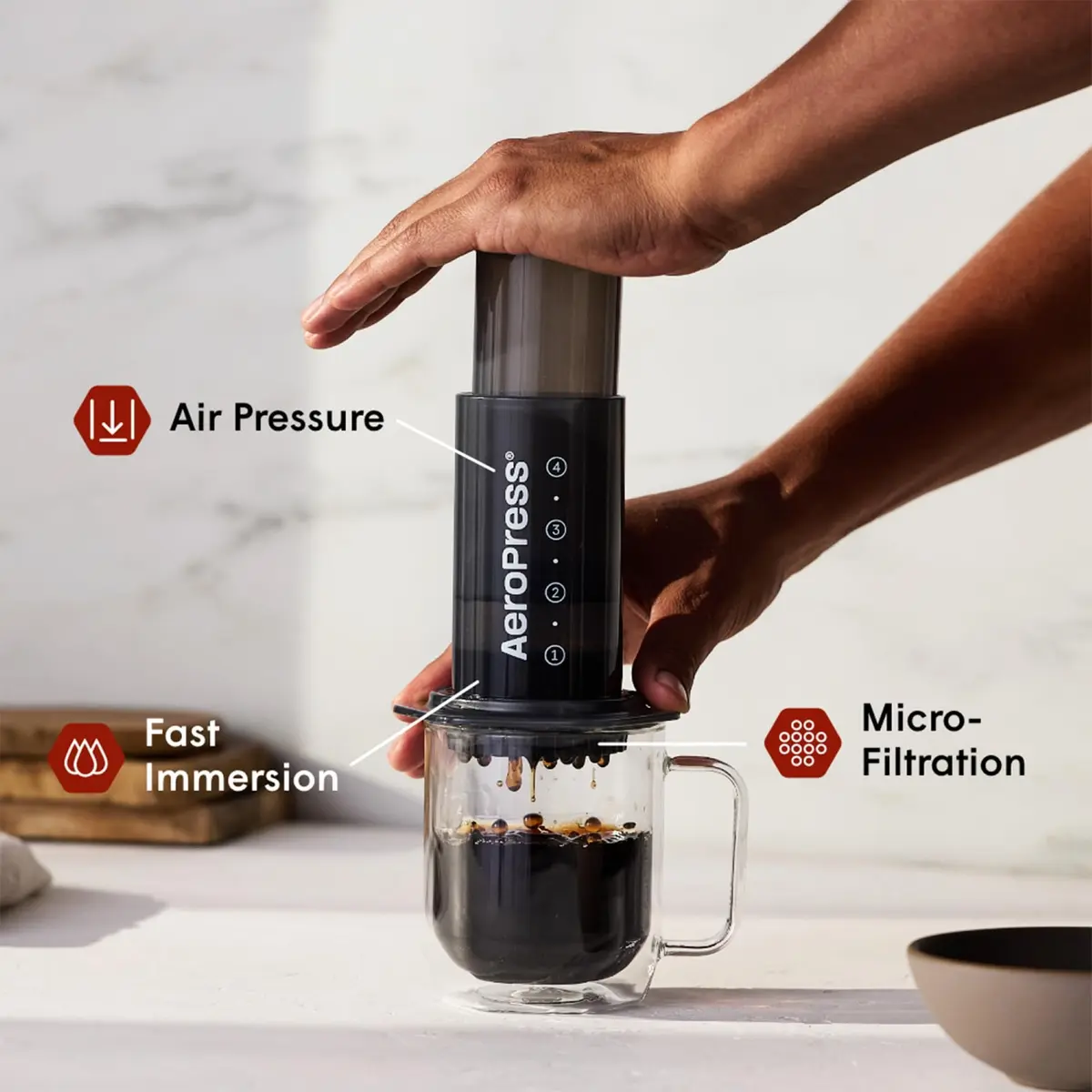 AeroPress Original Coffee Press, French Press, Pour-Over & Espresso Style Coffee Maker | Brews 1-3 Servings, 296ml (10 Fl Oz) - view 2