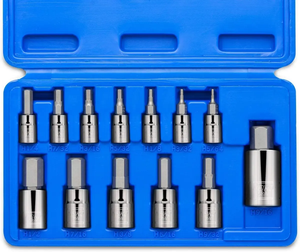 NEIKO 10075A SAE Hex Bit Socket Set | 13-Piece Set | 1/4", 3/8", 1/2" Drives - main product image