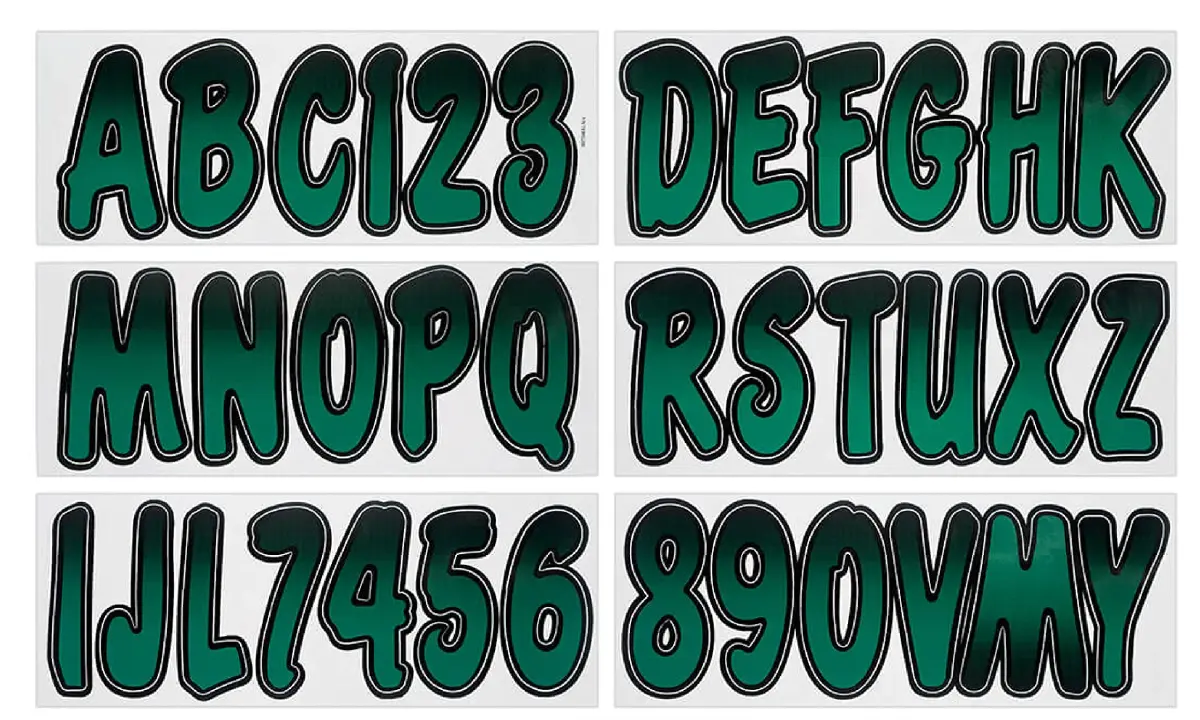 Hardline Products Series 200 Forest Green/Black Gradient Boat & PWC Registration Number Kit 3-inch (7.62 cm) | USCG Compliant, UV & Fuel Resistant, 146-Piece Decal Set - main product image