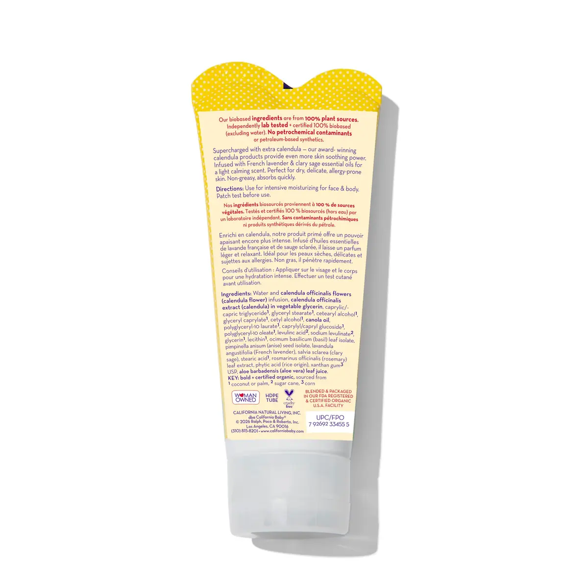 California Baby Calendula Cream 2.9 oz | Plant-Based Moisturizer for Dry Skin | Lavender Baby Lotion | Hypoallergenic - view 2