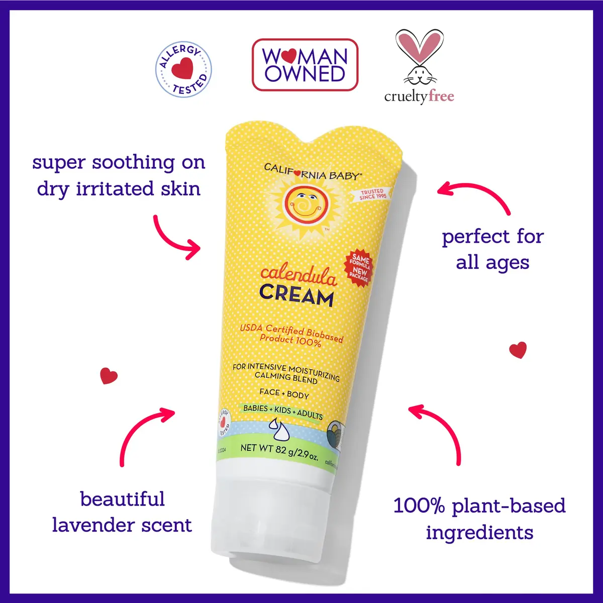 California Baby Calendula Cream 2.9 oz | Plant-Based Moisturizer for Dry Skin | Lavender Baby Lotion | Hypoallergenic - view 3