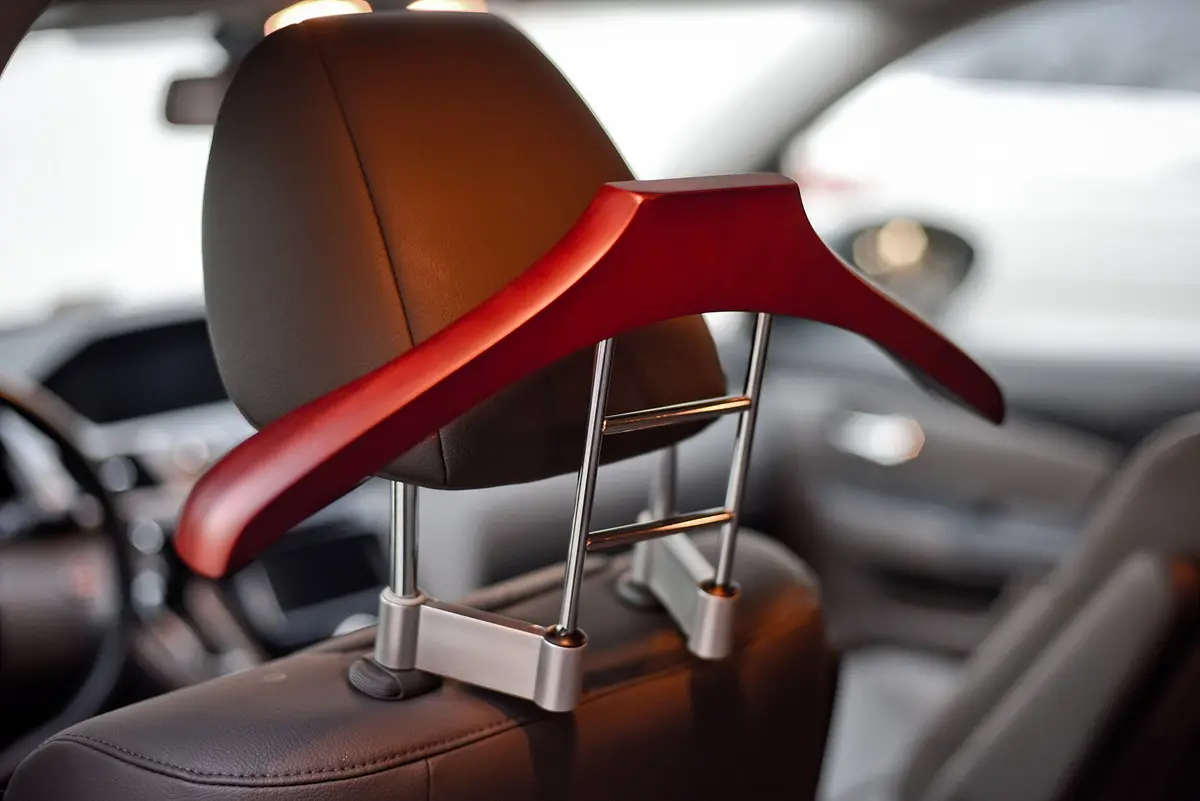 Maxsa Innovations Car Butler Premium Wood/Metal Coat Hanger | Fits Most Vehicle Headrests, Keeps Clothes Wrinkle-Free - view 2