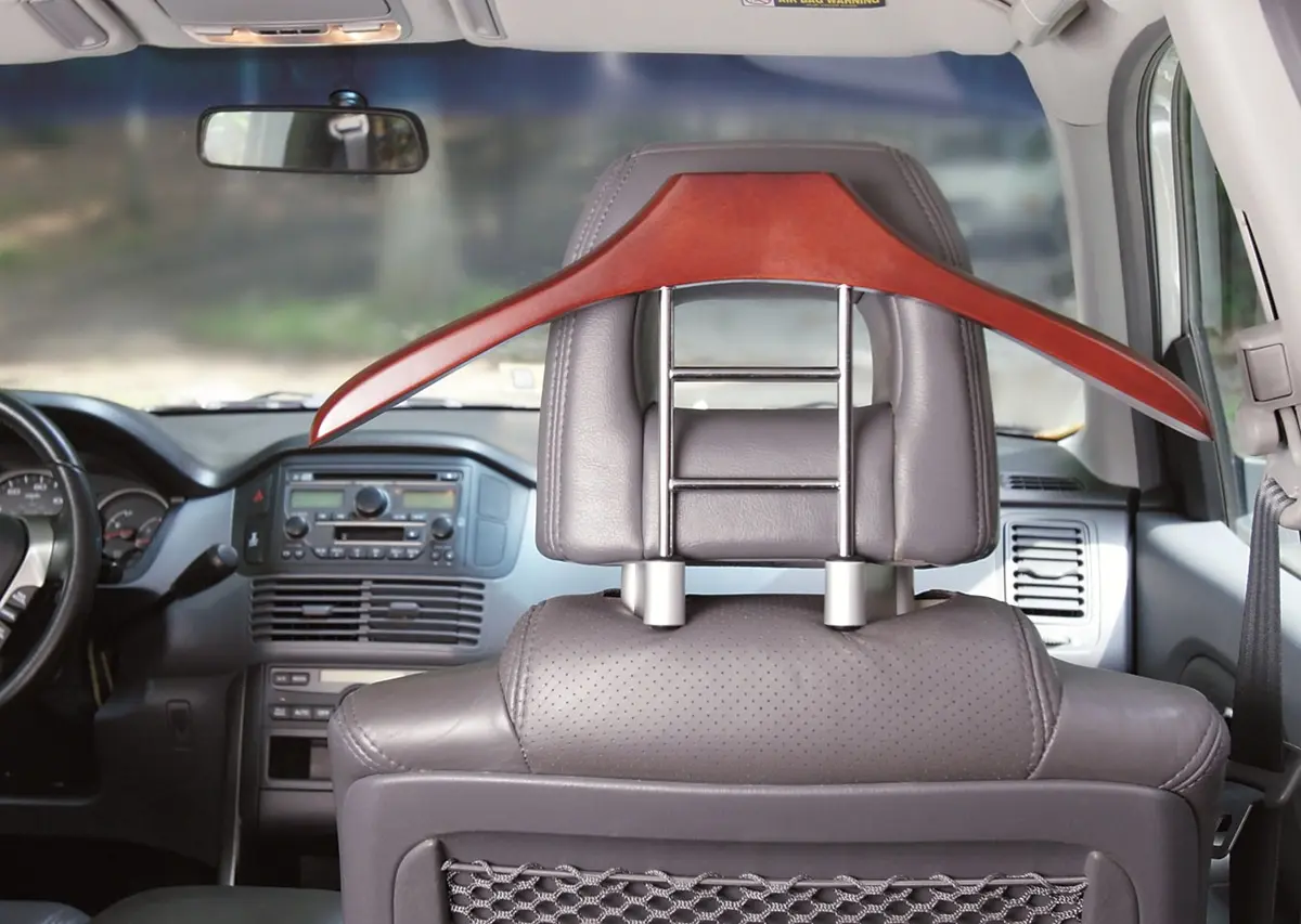 Maxsa Innovations Car Butler Premium Wood/Metal Coat Hanger | Fits Most Vehicle Headrests, Keeps Clothes Wrinkle-Free - view 3