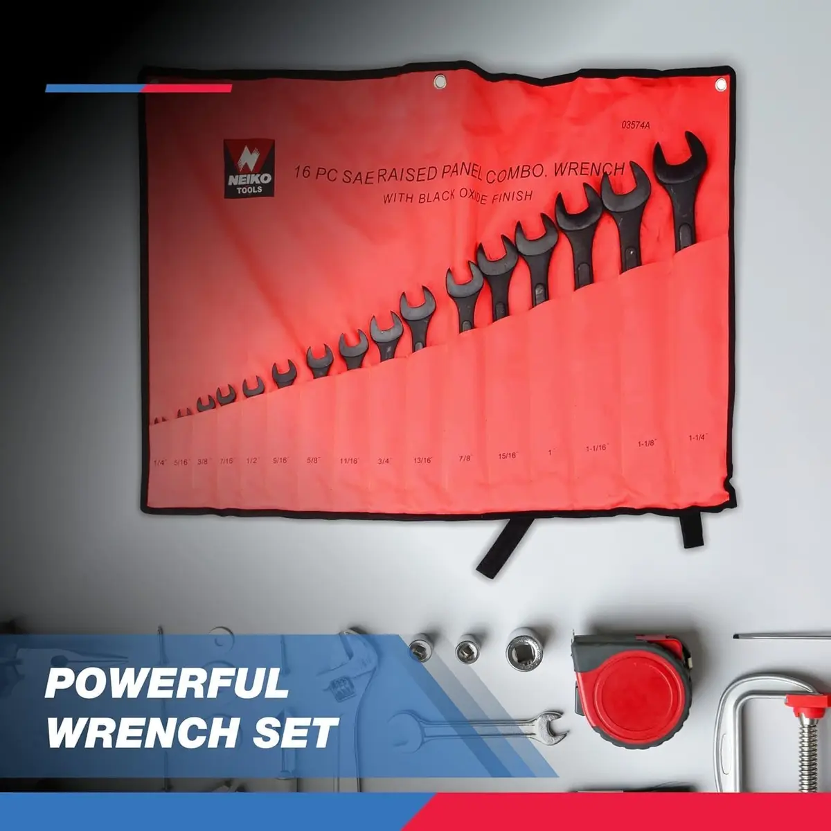 NEIKO Wrench Set 16 Piece | Heavy Duty MM | Raised Panel Construction - view 5