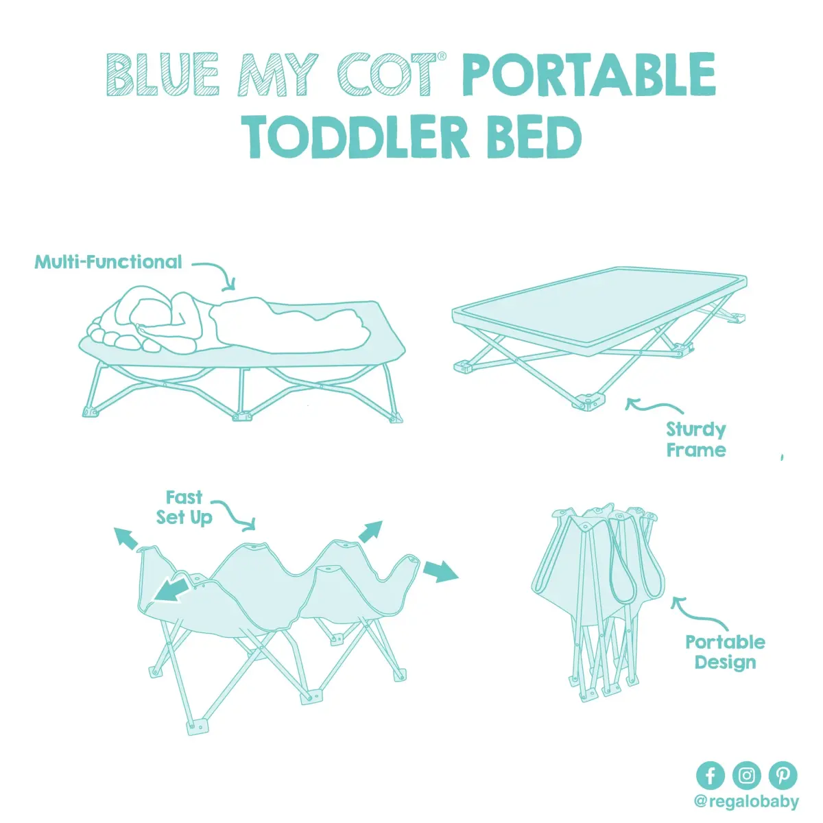 Regalo My Cot Portable Toddler Bed 122 cm x 62 cm x 23 cm | Foldable Kids Travel Bed for Indoor/Outdoor Use - view 8