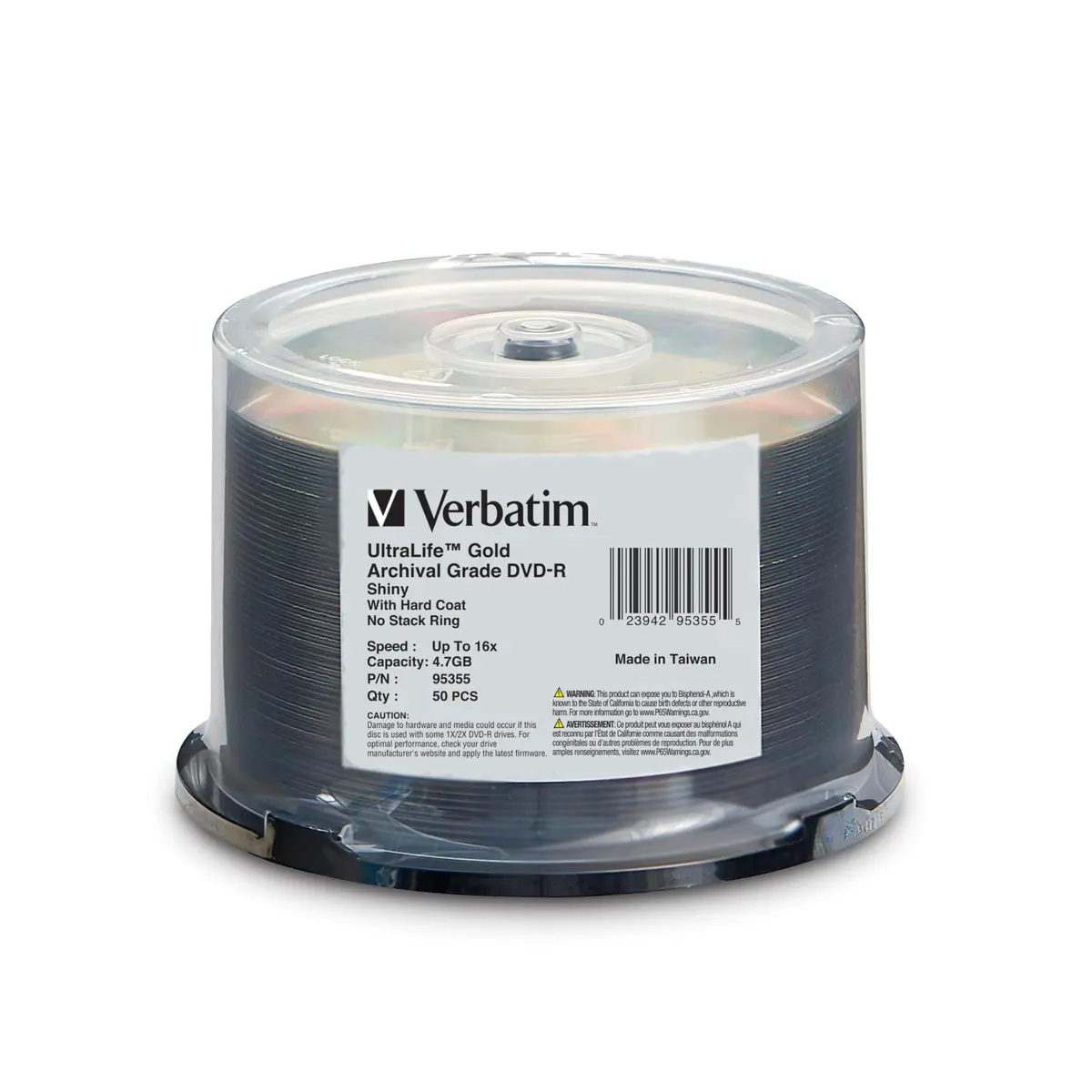 Verbatim UltraLife Gold DVD-R 4.7GB 120 Min 16X Write Speed Archival Grade, 50 Pack Spindle - main product image