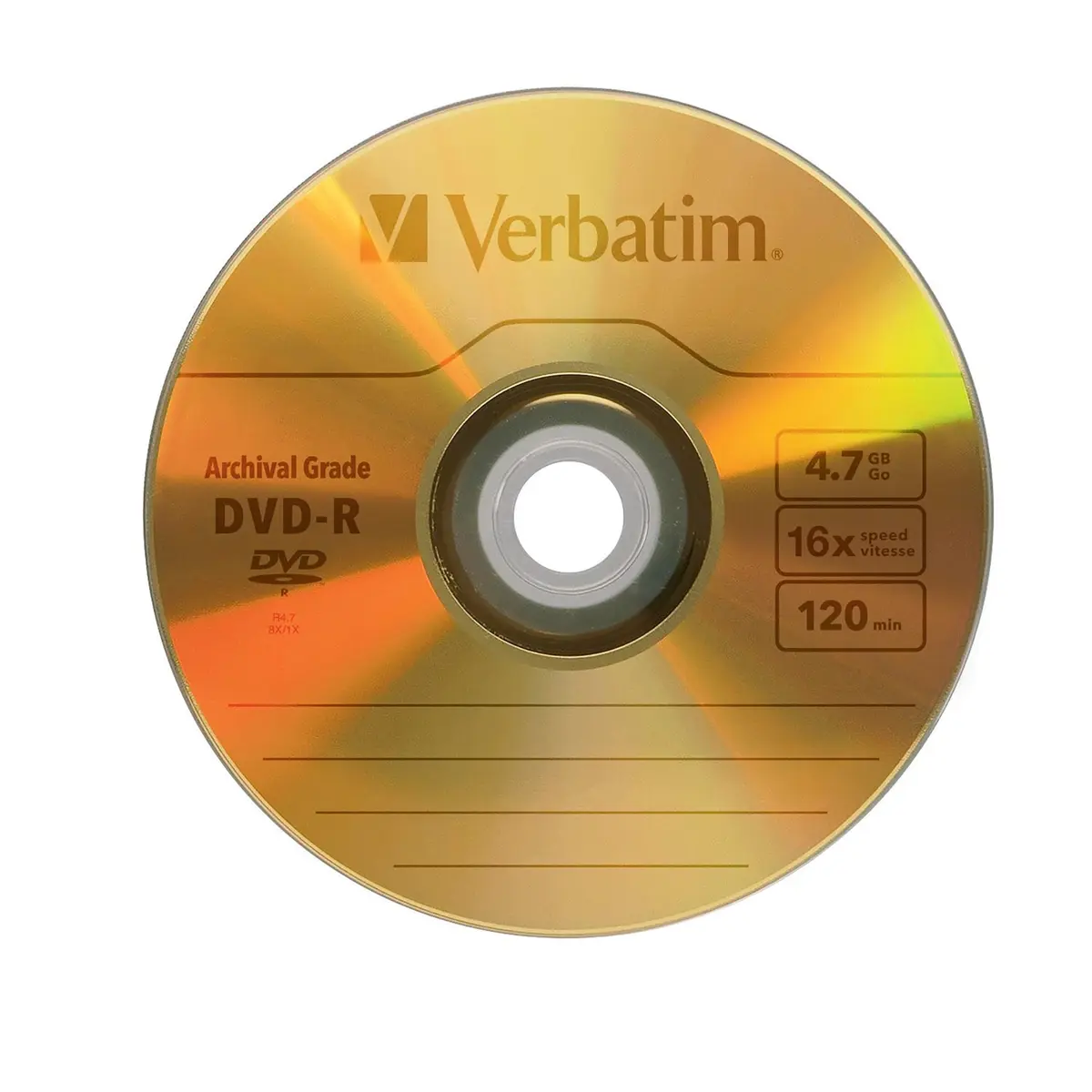 Verbatim UltraLife Gold DVD-R 4.7GB 120 Min 16X Write Speed Archival Grade, 50 Pack Spindle - view 2