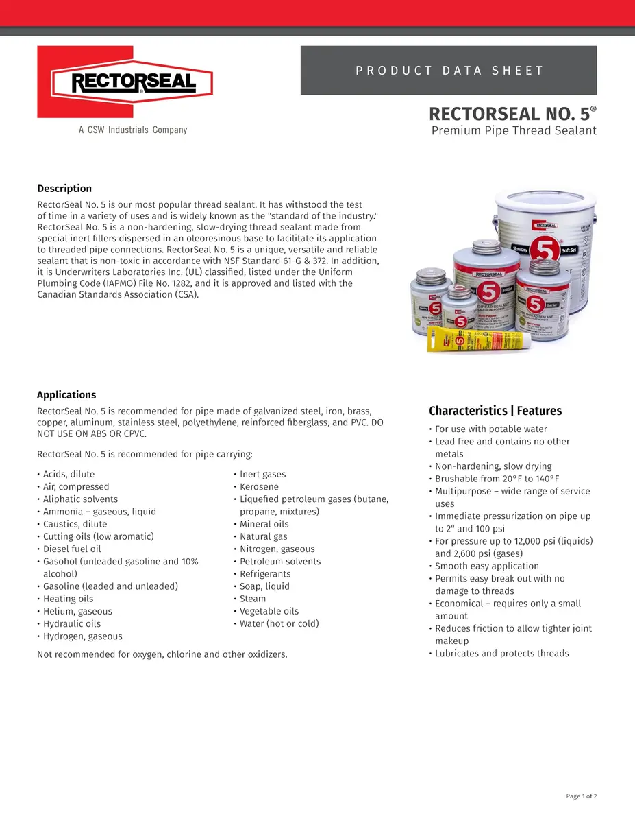 RectorSeal No. 5 Pipe Thread Sealant | Lubricates & Protects Threads, Soft Setting, 8 fl. oz. - view 4