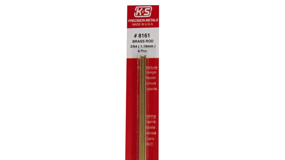 K & S Precision Metals Round Brass Rod 8161 – 1.19 mm (3/64") OD x 30.48 cm (12") Long – 4 Rods - view 2