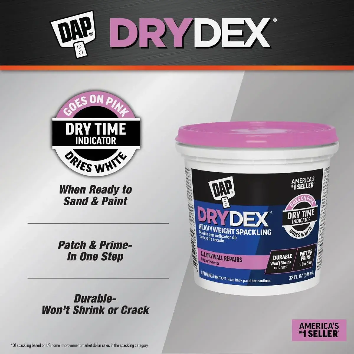 DAP DryDex Spackling Paste 156 g (5.5 oz) | Pink to White Color Indicator for Interior/Exterior Wall Repair - view 6