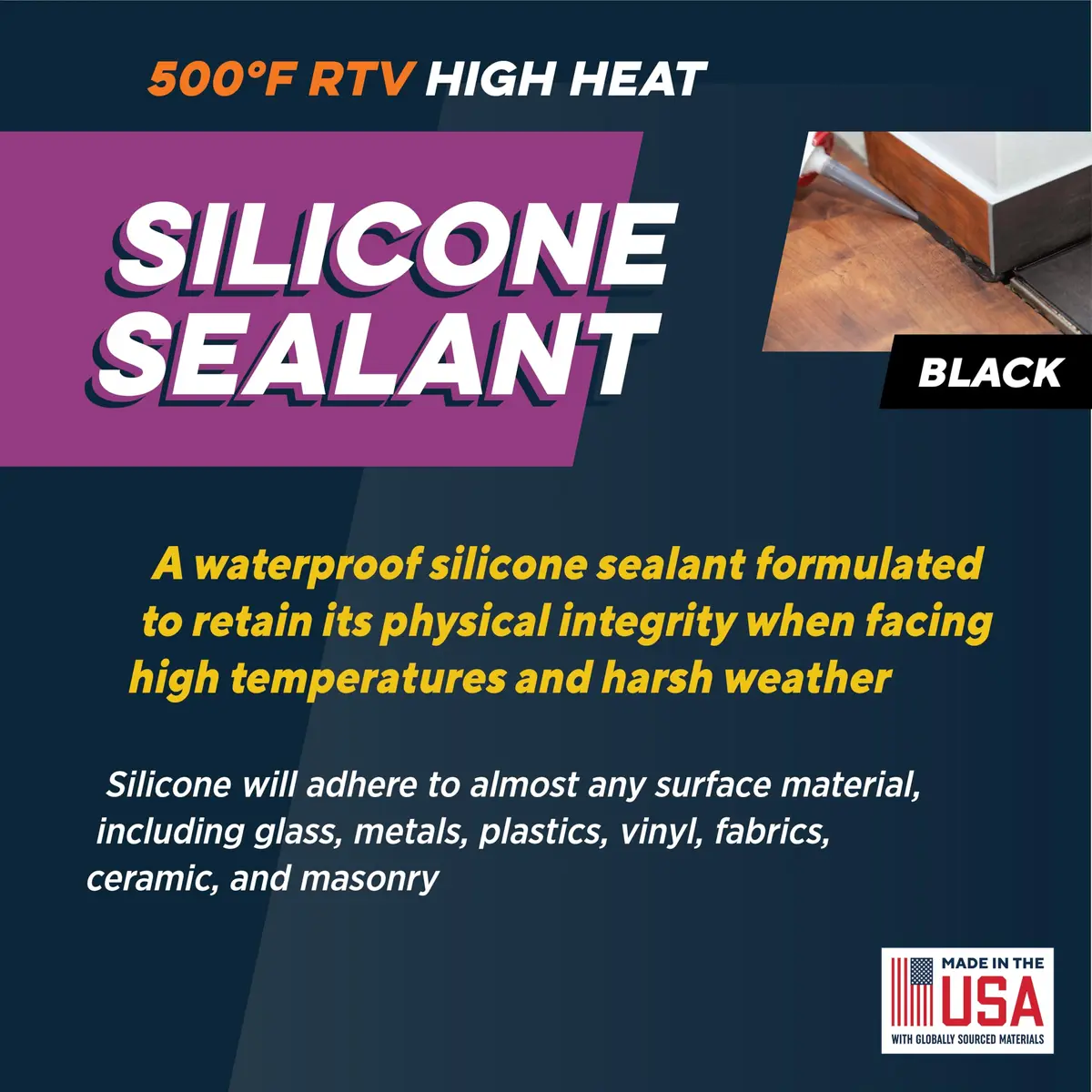 Rutland High Temp Silicone Sealant RTV Gasket Maker - Heat Resistant Glue & Black RTV Silicone Sealant Adhesive, Gasket Sealer 500F | Flexible, Heat-Resistant - view 2