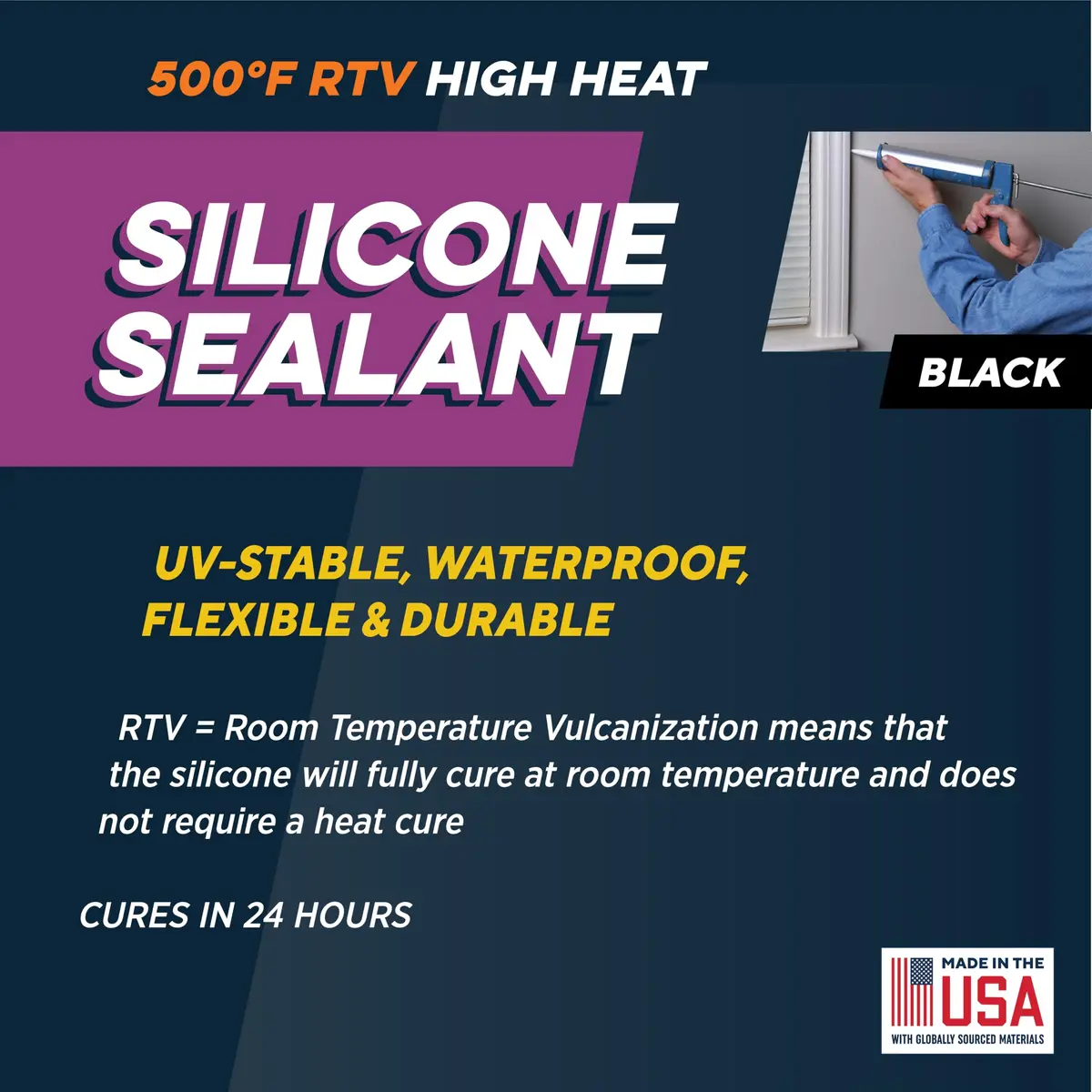 Rutland High Temp Silicone Sealant RTV Gasket Maker - Heat Resistant Glue & Black RTV Silicone Sealant Adhesive, Gasket Sealer 500F | Flexible, Heat-Resistant - view 3