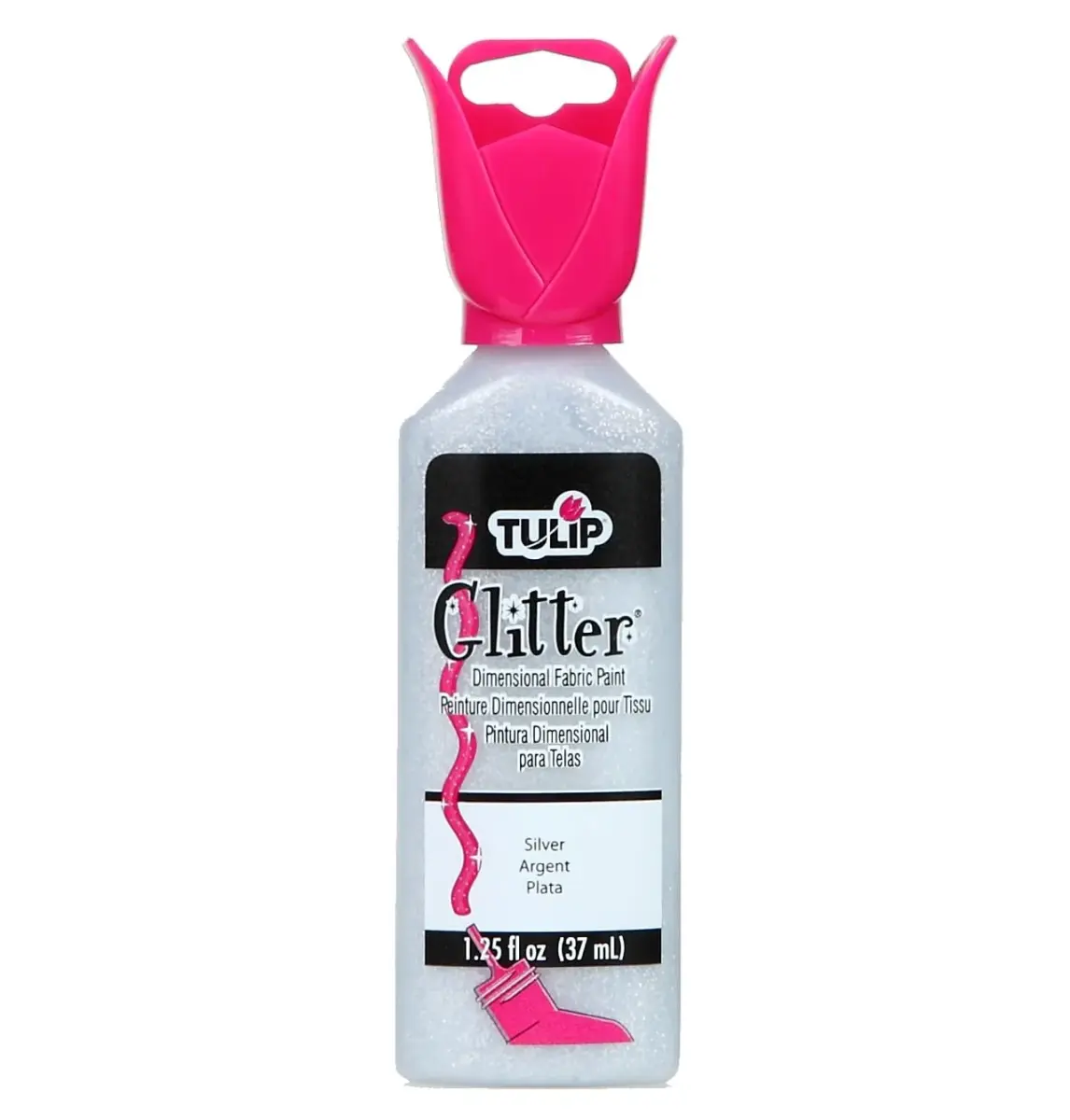 Tulip Dimensional Fabric Paint Glitter Silver 37ml (1.25 Fl Oz) | Permanent Raised Texture for Crafts - main product image