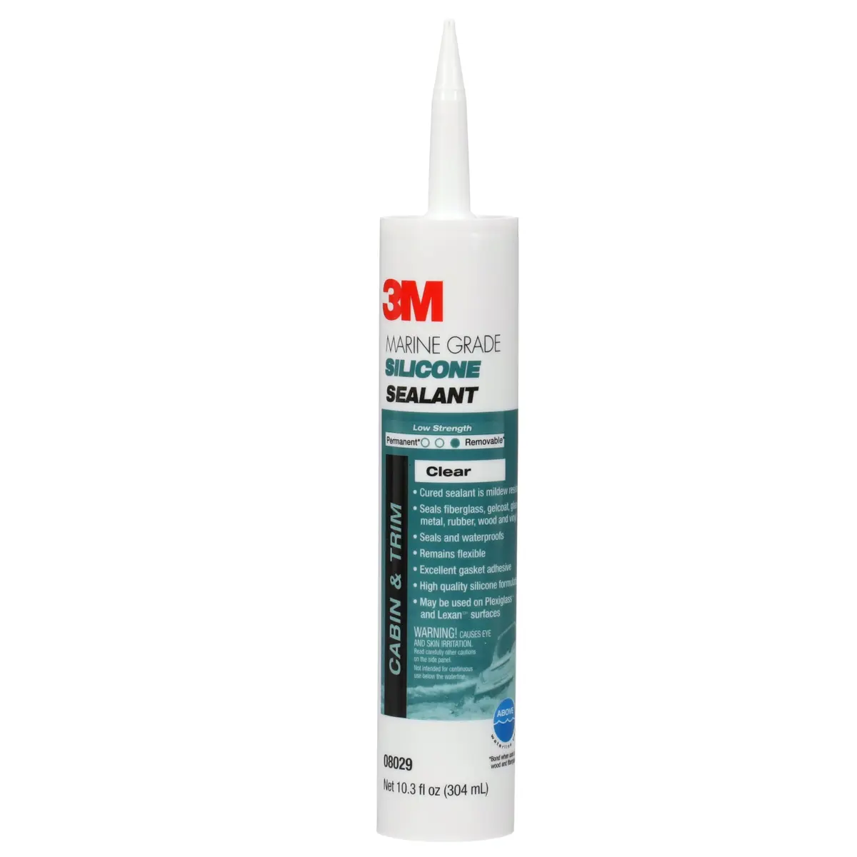 3M Marine Grade Silicone Sealant Clear 304 mL (10.3 fl oz) | Above Waterline Interior/Exterior Sealing - main product image
