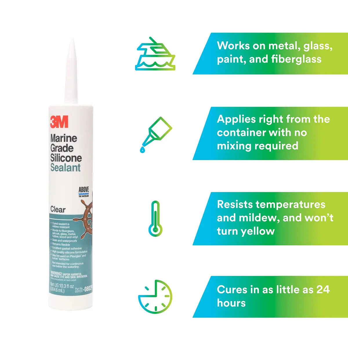 3M Marine Grade Silicone Sealant Clear 304 mL (10.3 fl oz) | Above Waterline Interior/Exterior Sealing - view 3