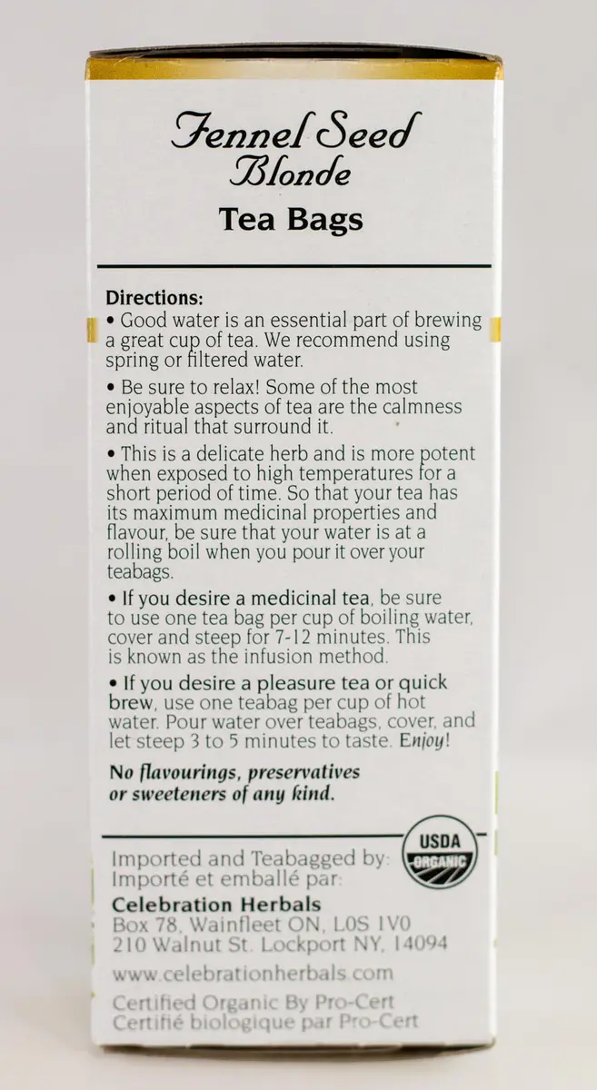 Celebration Herbals Fennel Seed Blonde Tea Organic 24 Bag | Aromatic Licorice Flavor (70-120 chars) - view 4