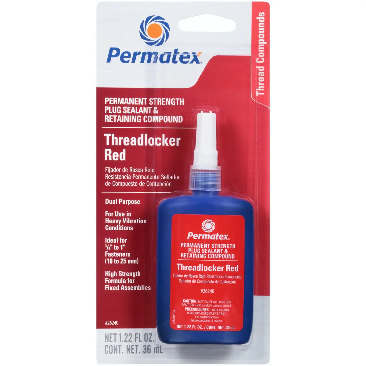 Permatex Permanent Strength Threadlocker Red | High-Strength, OEM-Approved, 36 ml Bottle - main product image
