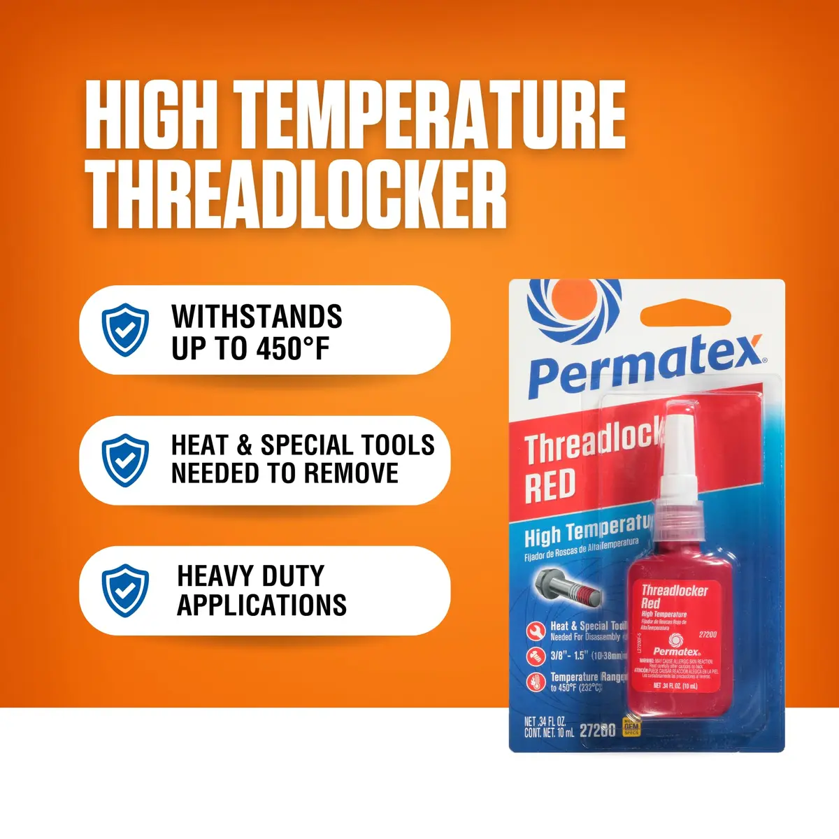 Permatex High Temperature Threadlocker Red 10 ml | Extreme Heat Resistance for Heavy-Duty Applications - view 2