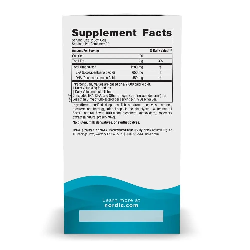 Nordic Naturals Ultimate Omega, 1280mg Omega-3 Fish Oil, Lemon | High-Potency Omega-3 for Heart & Brain Support - view 2