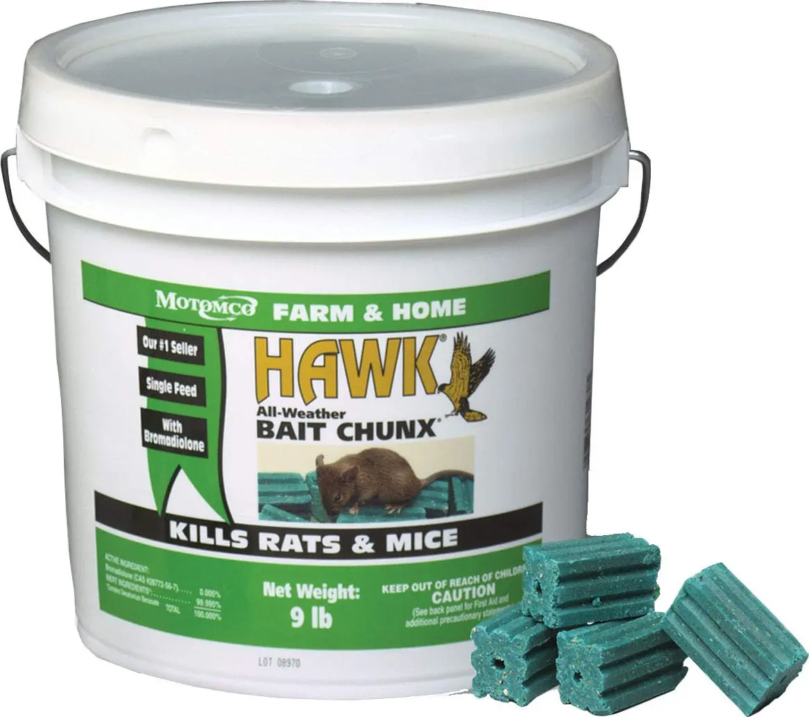 Durvet MOTOMCO Hawk Mouse and Rat Bait Chunx 9 lb | Powerful rodent control for rural use - main product image